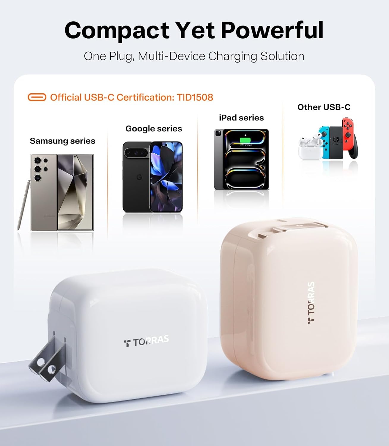 image:imageTORRAS FlexLine 67W USB C Charger DualPort GaN Retractable Charger iPhoneiPadMacBookGalaxy Compatible GaN III DualPort Fast Charging 1m Retractable Cable Travel and Desk UsePinkgold