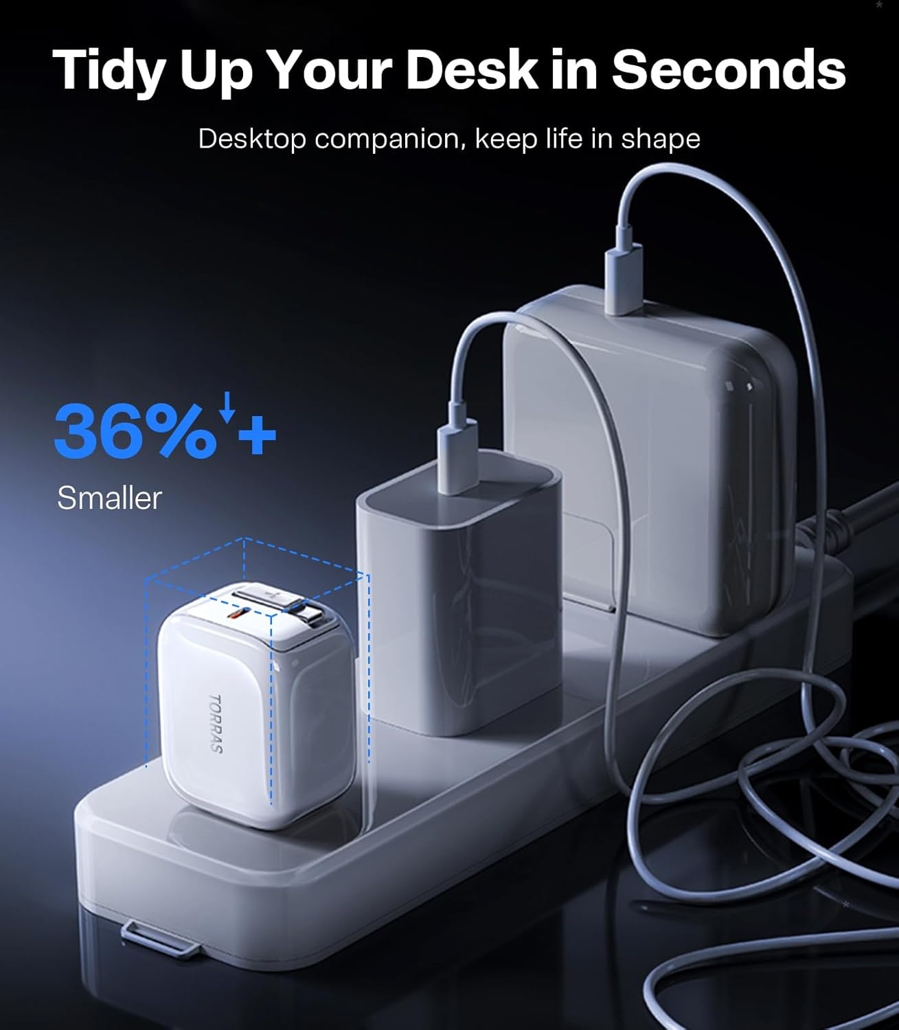 image:imageTORRAS FlexLine 67W USB C Charger DualPort GaN Retractable Charger iPhoneiPadMacBookGalaxy Compatible GaN III DualPort Fast Charging 1m Retractable Cable Travel and Desk UseWhite
