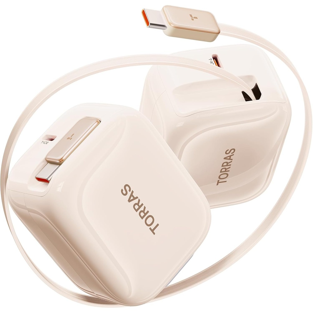 image:imageTORRAS FlexLine 67W USB C Charger DualPort GaN Retractable Charger iPhoneiPadMacBookGalaxy Compatible GaN III DualPort Fast Charging 1m Retractable Cable Travel and Desk UsePinkgold