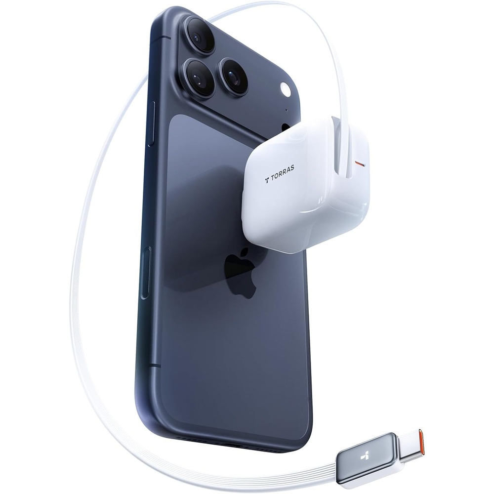 image:imageTORRAS FlexLine 67W USB C Charger DualPort GaN Retractable Charger iPhoneiPadMacBookGalaxy Compatible GaN III DualPort Fast Charging 1m Retractable Cable Travel and Desk UseWhite