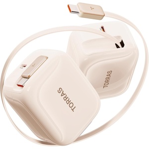 TORRAS FlexLine 67W USB C Charger, Dual-Port GaN Retractable Charger | iPhone/iPad/MacBook/Galaxy Compatible, GaN III, Dual-Port Fast Charging, 1m Retractable Cable, Travel and Desk Use(Pinkgold)