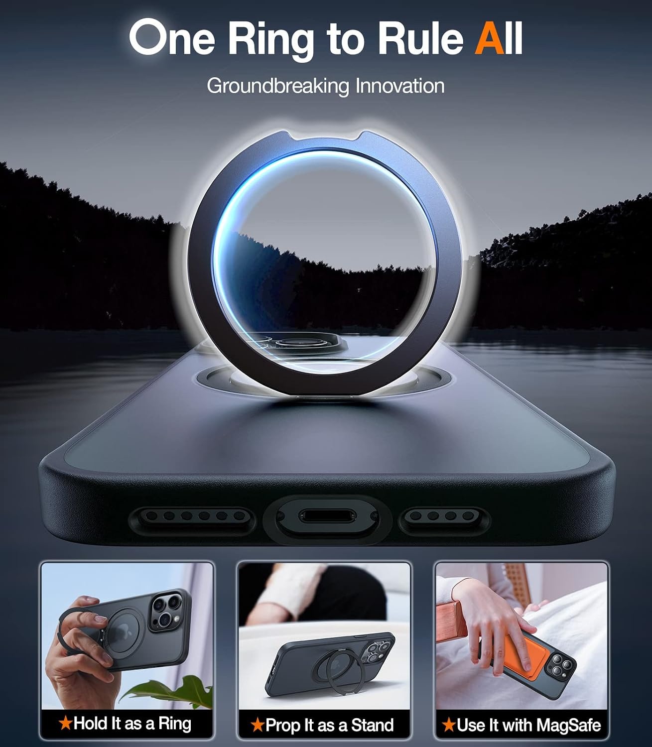 image:imageTORRAS 2024 Upgraded 360 Rotatable Ring for iPhone 13 Pro Max Case Fit for Magsafe with Stand Magnetic Ring Holder Military Grade Shockproof Translucent Back Slim Phone Case Ostand R Black