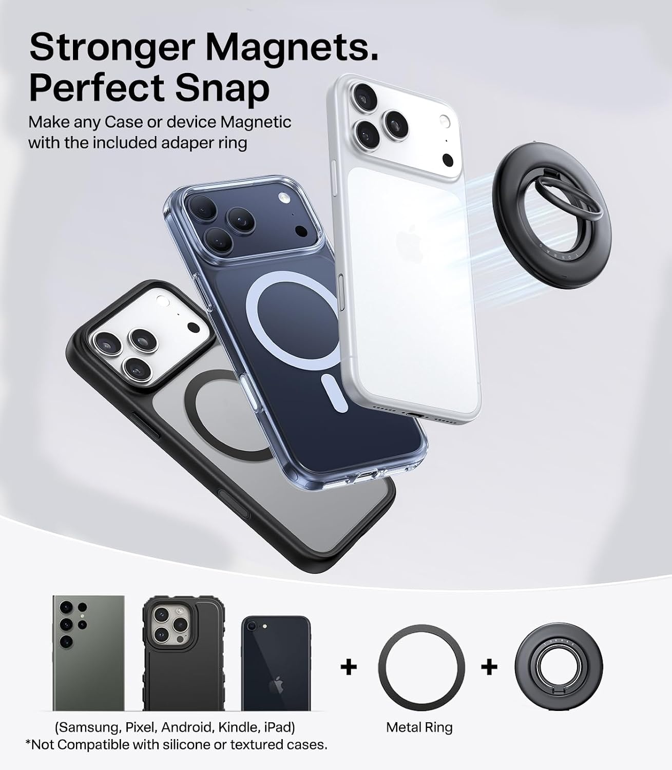 image:imageTORRAS 2025 Flagship Magnetic Phone Grip Ring Holder Kickstand 2Sided Magnetic 360 Rotation Fit for MagSafe Accessories for iPhone 17 16 15 14 13 12 11 Samsung Google BlackBlack