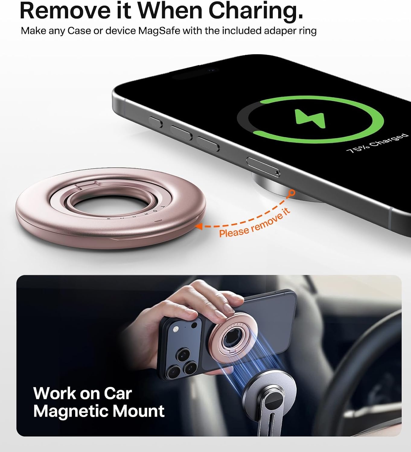 image:imageTORRAS 2025 Flagship Magnetic Phone Grip Ring Holder Kickstand 2Sided Magnetic 360 Rotation Fit for MagSafe Accessories for iPhone 17 16 15 14 13 12 11 Samsung Google BlackDusty Rose Gold