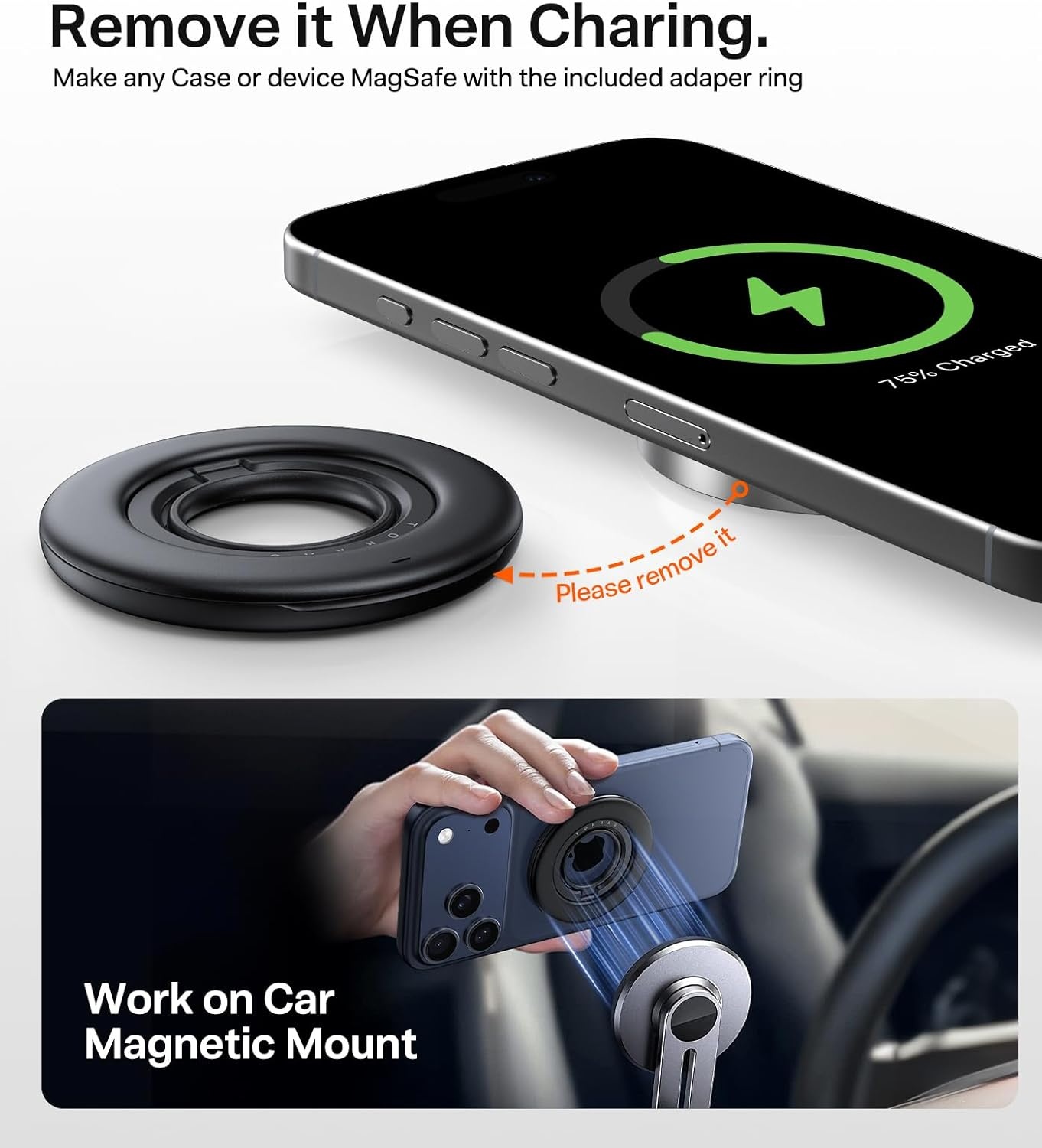 image:imageTORRAS 2025 Flagship Magnetic Phone Grip Ring Holder Kickstand 2Sided Magnetic 360 Rotation Fit for MagSafe Accessories for iPhone 17 16 15 14 13 12 11 Samsung Google BlackBlack