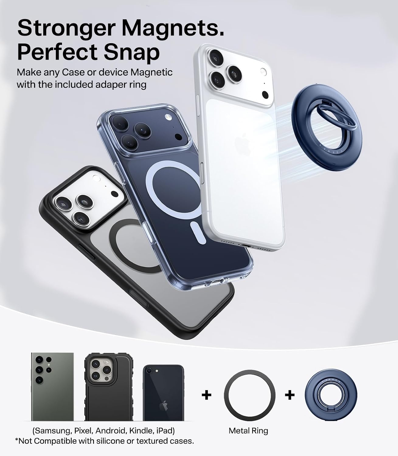 image:imageTORRAS 2025 Flagship Magnetic Phone Grip Ring Holder Kickstand 2Sided Magnetic 360 Rotation Fit for MagSafe Accessories for iPhone 17 16 15 14 13 12 11 Samsung Google BlackBlue