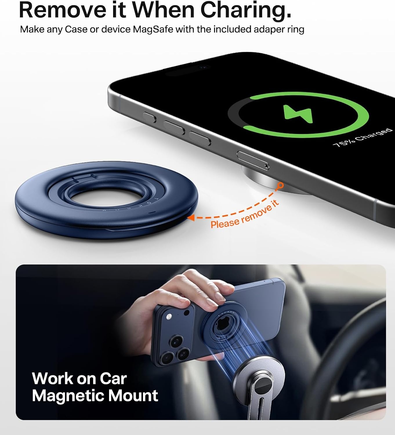 image:imageTORRAS 2025 Flagship Magnetic Phone Grip Ring Holder Kickstand 2Sided Magnetic 360 Rotation Fit for MagSafe Accessories for iPhone 17 16 15 14 13 12 11 Samsung Google BlackBlue