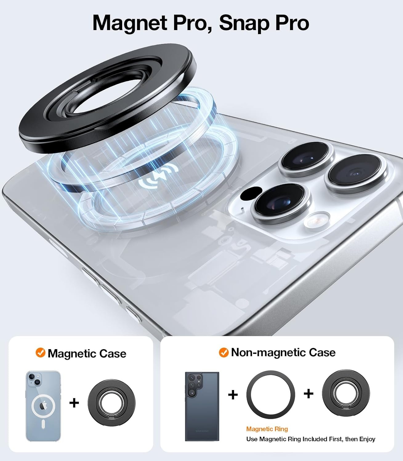 image:imageTORRAS 2025 Upgrade DualRing Fit for MagSafe Phone Grip Ring Holder Compatible with MagSafe Kickstand Magnetic for iPhone 17161514131211 Samsung Google Accessories Black
