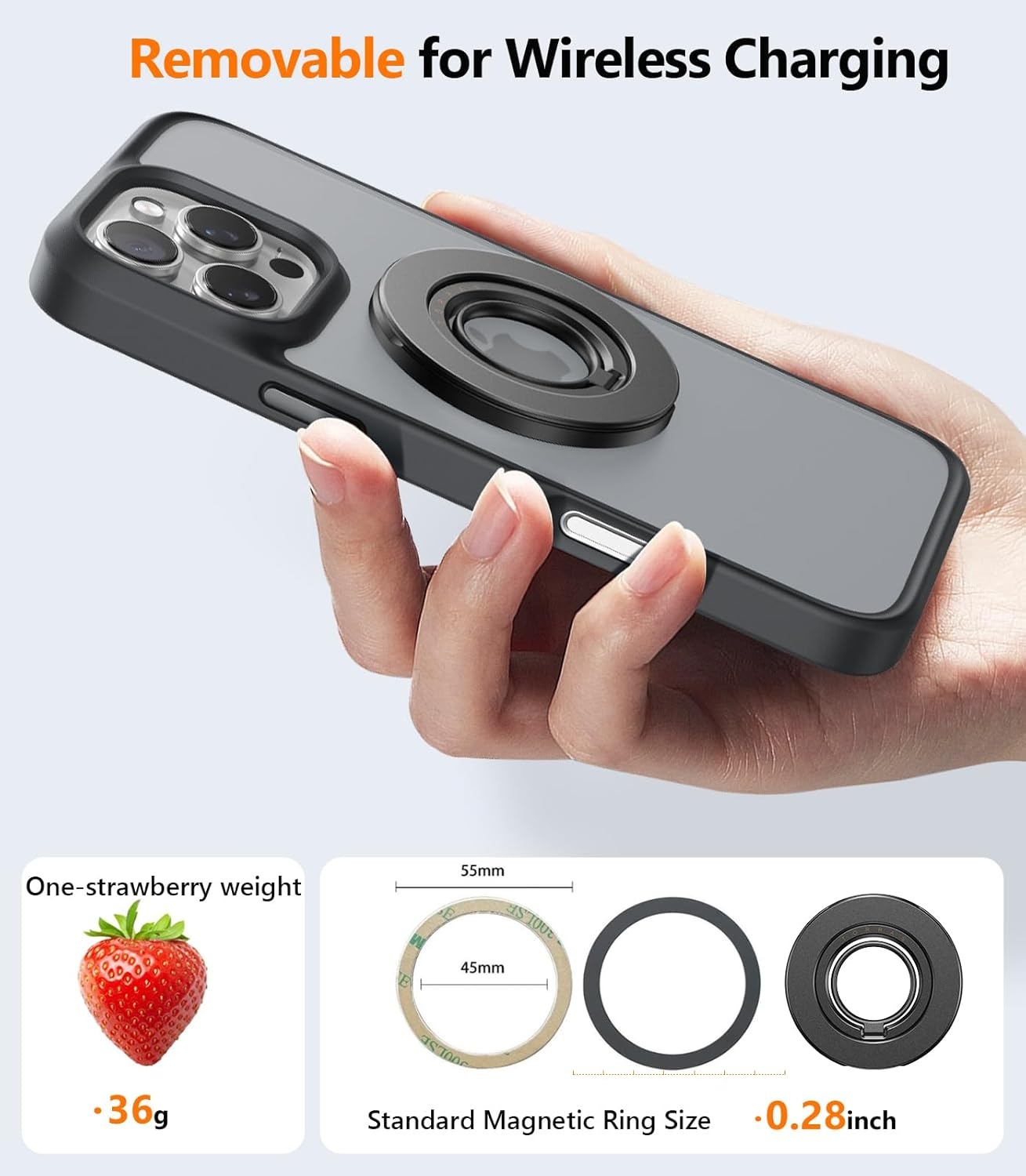 image:imageTORRAS 2025 Upgrade DualRing Fit for MagSafe Phone Grip Ring Holder Compatible with MagSafe Kickstand Magnetic for iPhone 17161514131211 Samsung Google Accessories Black