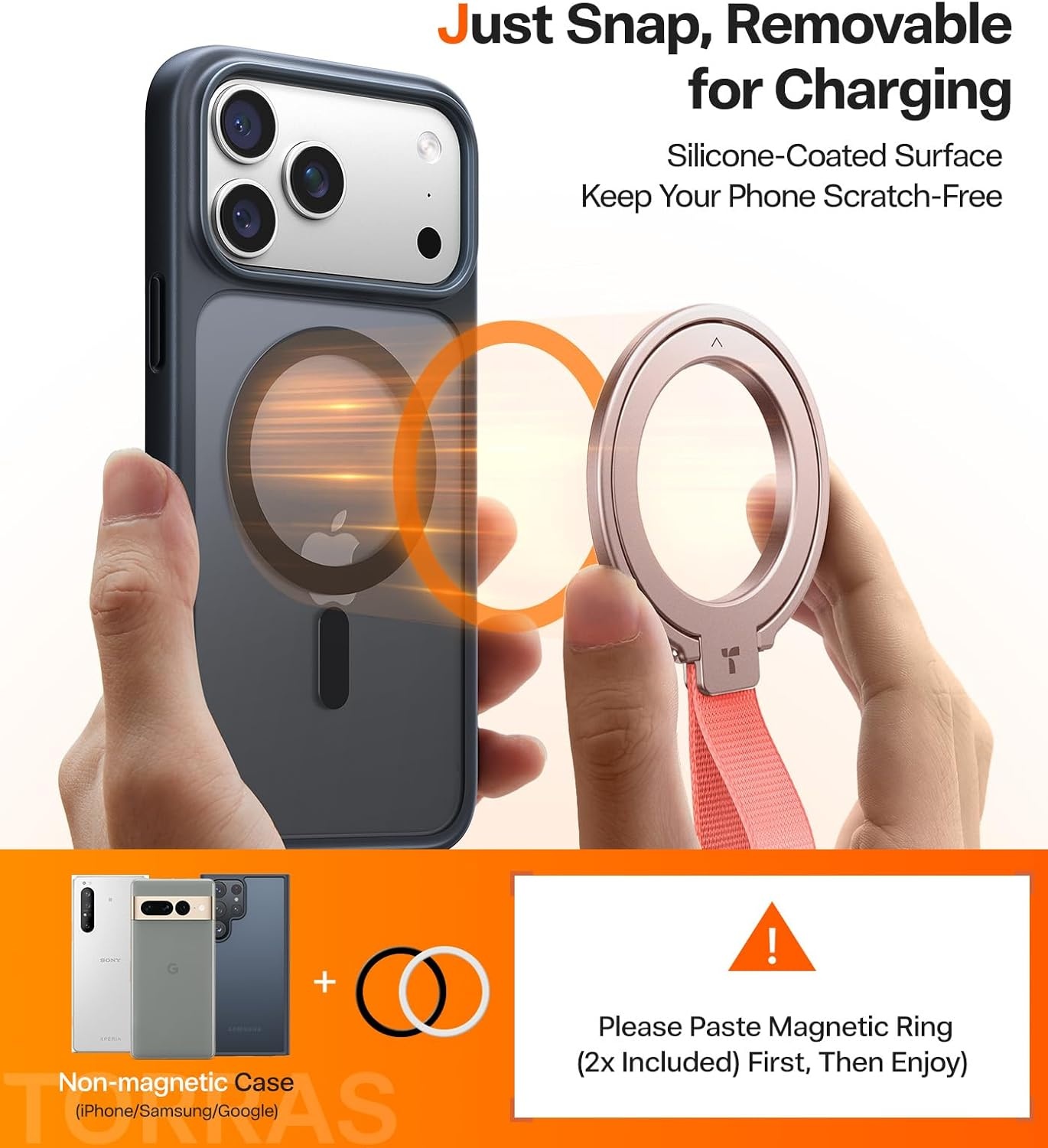 image:imageTORRAS 2025 Upgrade Gen 60 Magnetic Phone Grip Holder Kickstand with Braided Strap Fit for MagSafe Ring Removable for iPhone 17 1615 14 13 12 ProMax Samsung Galaxy Google Bronze BlackRose Gold w Braided Nylon Strap