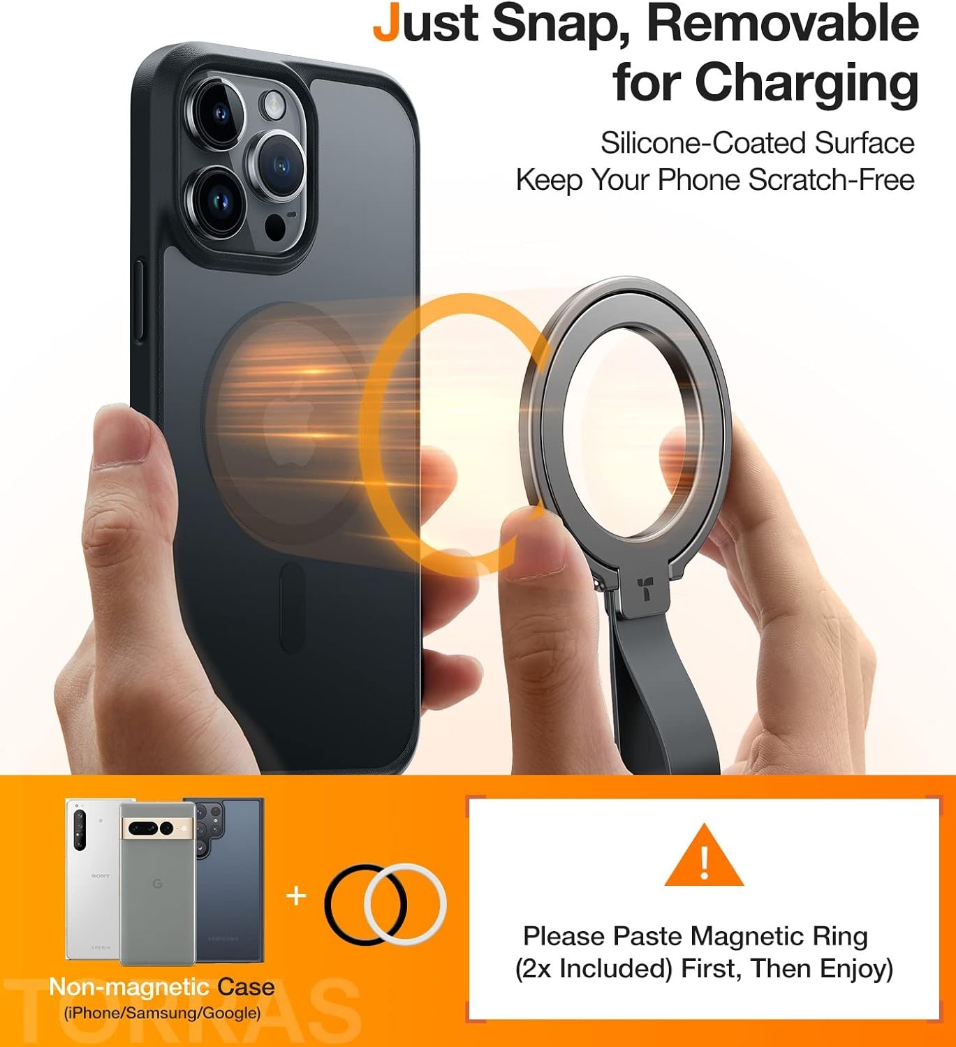 image:imageTORRAS 2025 Upgrade Gen 60 Magnetic Phone Grip Holder Kickstand with Braided Strap Fit for MagSafe Ring Removable for iPhone 17 1615 14 13 12 ProMax Samsung Galaxy Google Bronze BlackBrown Black w Braided Nylon Strap