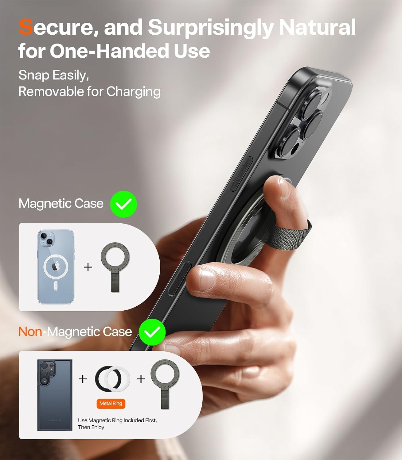 image:imageTORRAS 2025 Upgrade Gen 60 Magnetic Phone Grip Holder Kickstand with Braided Strap Fit for MagSafe Ring Removable for iPhone 17 1615 14 13 12 ProMax Samsung Galaxy Google Bronze BlackBrown Black w Braided Nylon Strap
