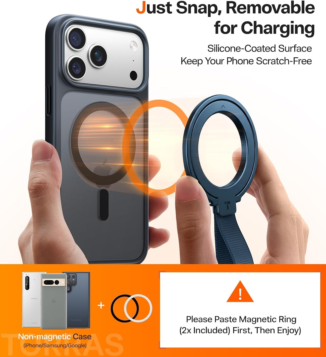 image:imageTORRAS 2025 Upgrade Gen 60 Magnetic Phone Grip Holder Kickstand with Braided Strap Fit for MagSafe Ring Removable for iPhone 17 1615 14 13 12 ProMax Samsung Galaxy Google Bronze BlackNavy Blue w Braided Nylon Strap