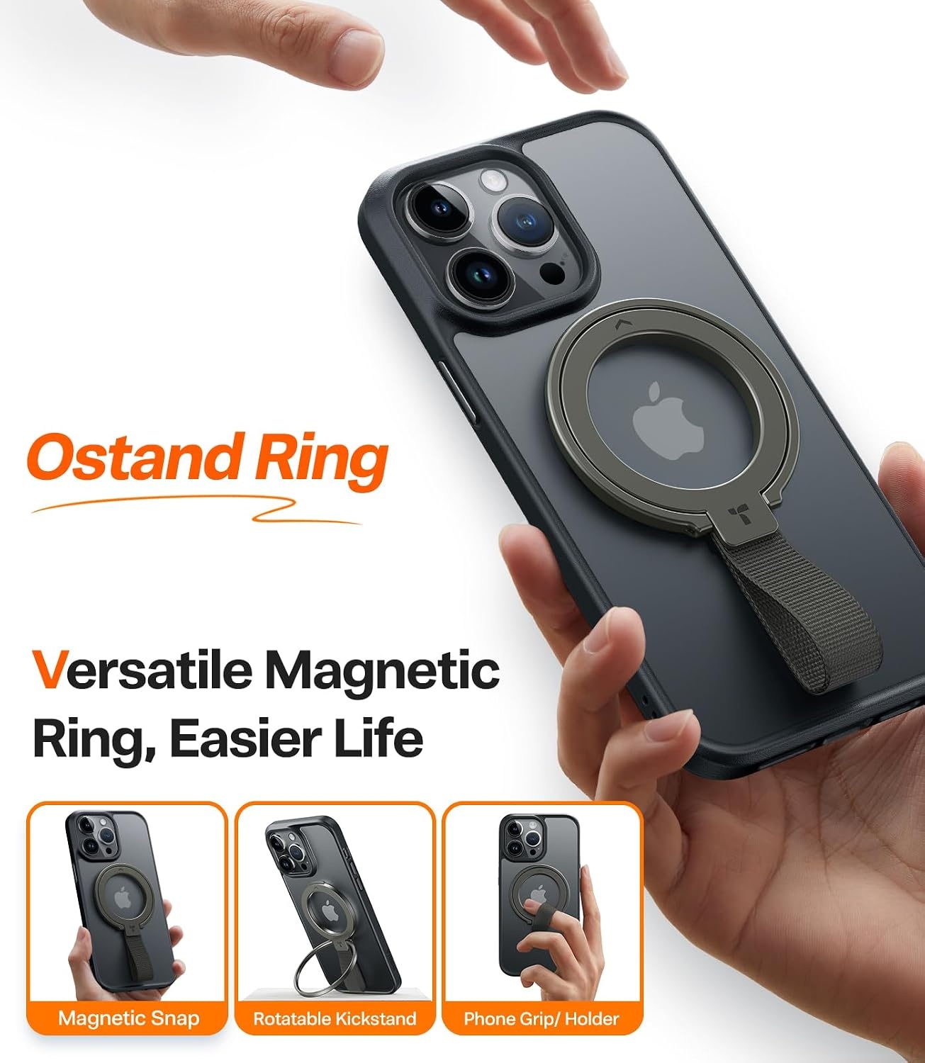 image:imageTORRAS 2025 Upgrade Gen 60 Magnetic Phone Grip Holder Kickstand with Braided Strap Fit for MagSafe Ring Removable for iPhone 17 1615 14 13 12 ProMax Samsung Galaxy Google Bronze BlackBrown Black w Braided Nylon Strap