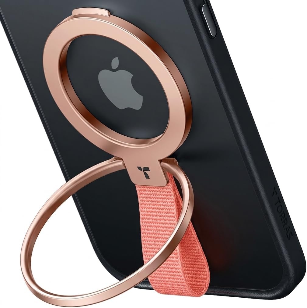 image:imageTORRAS 2025 Upgrade Gen 60 Magnetic Phone Grip Holder Kickstand with Braided Strap Fit for MagSafe Ring Removable for iPhone 17 1615 14 13 12 ProMax Samsung Galaxy Google Bronze BlackRose Gold w Braided Nylon Strap