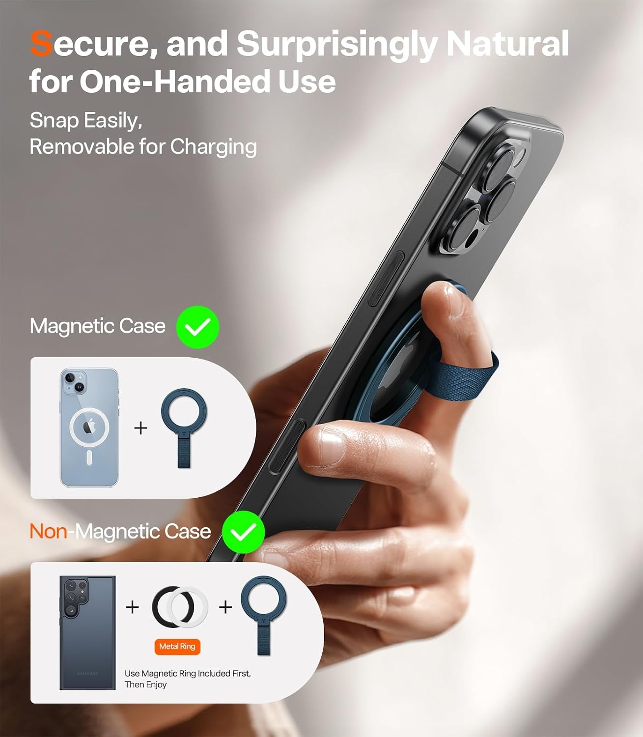 image:imageTORRAS 2025 Upgrade Gen 60 Magnetic Phone Grip Holder Kickstand with Braided Strap Fit for MagSafe Ring Removable for iPhone 17 1615 14 13 12 ProMax Samsung Galaxy Google Bronze BlackNavy Blue w Braided Nylon Strap