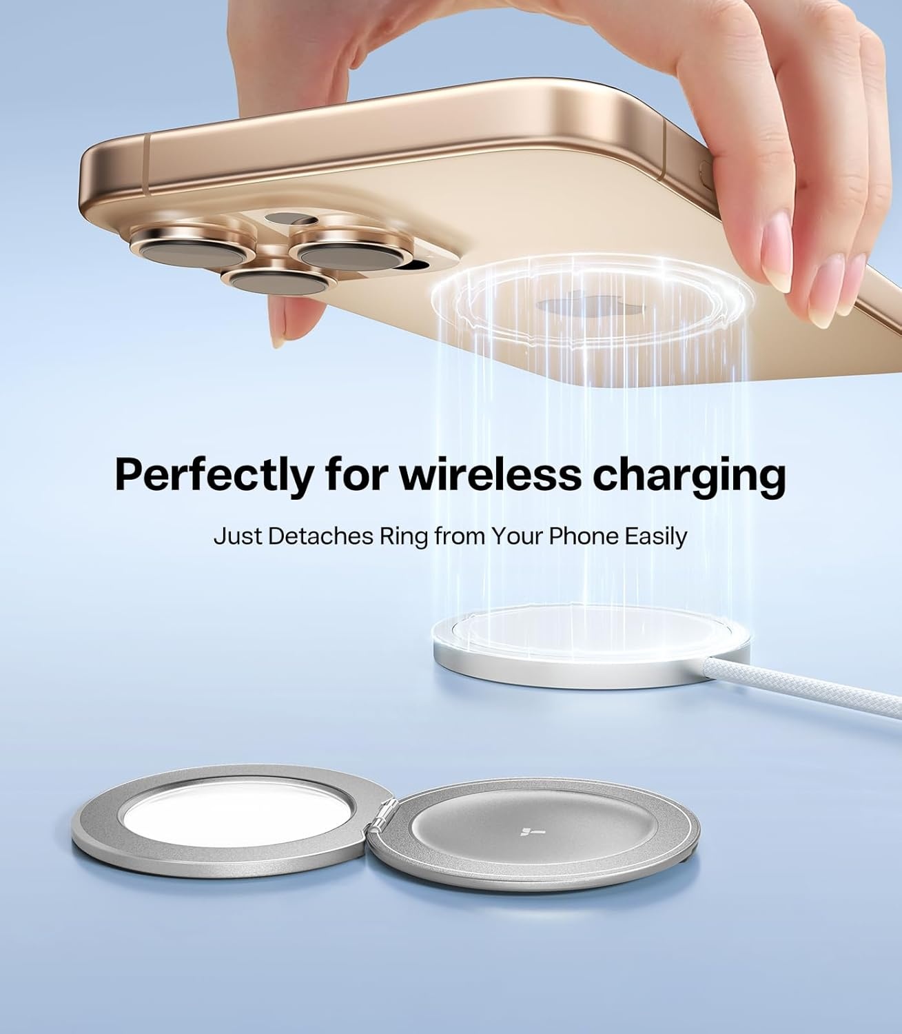 image:imageTORRAS 2026 Upgraded Gen 70 Magnetic Phone Grip Ring Stand Holder Comfortable Silicone Ring Compatible with MagSafe Accessories 4in1 Kickstand for iPhone 17 Pro Max 16 15 14 13 AndroidRosegoldSilver