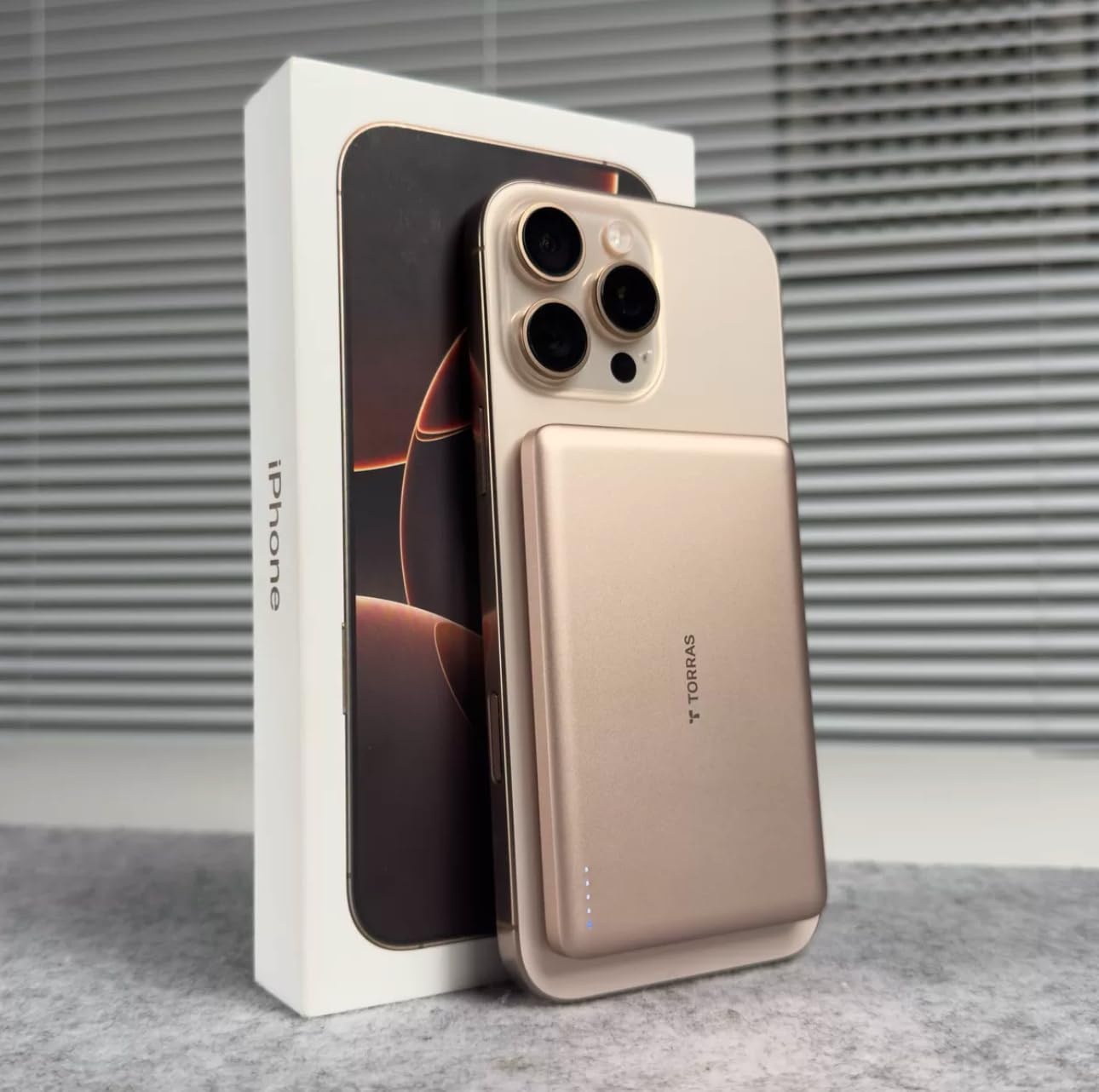 image:imageTORRAS 2in1 iPhone 16 Portable Charger 5000mAh 225W Mini Power Bank with Builtin USBC Cable Fast Charge Battery Pack Travel Essential for iPhone 171615 Galaxy S25 Google Desert TitaniumDune Gold