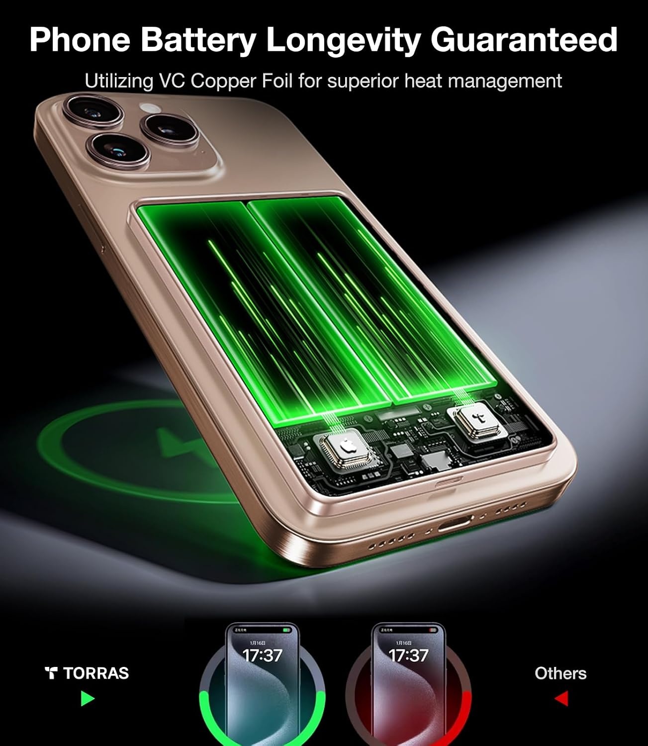image:imageTORRAS 2in1 iPhone 16 Portable Charger 5000mAh 225W Mini Power Bank with Builtin USBC Cable Fast Charge Battery Pack Travel Essential for iPhone 171615 Galaxy S25 Google Desert TitaniumDune Gold