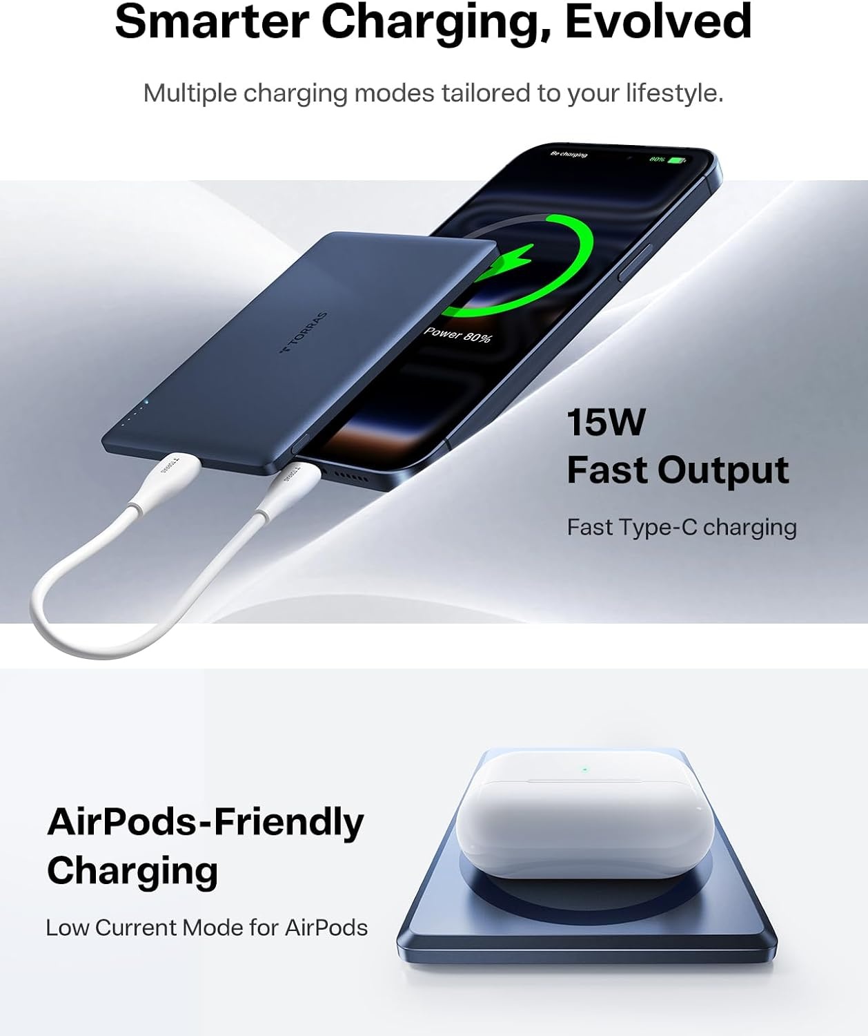 image:imageTORRAS 2in1 iPhone 16 Portable Charger 5000mAh 225W Mini Power Bank with Builtin USBC Cable Fast Charge Battery Pack Travel Essential for iPhone 171615 Galaxy S25 Google Desert TitaniumAbyss Blue