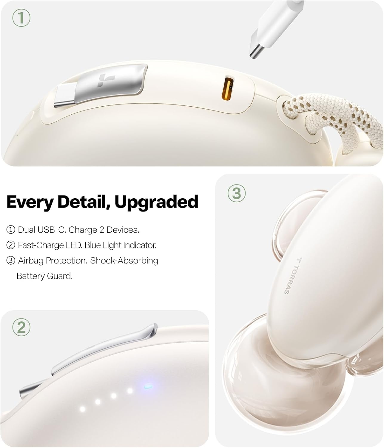 image:imageTORRAS 2in1 iPhone 16 Portable Charger 5000mAh 225W Mini Power Bank with Builtin USBC Cable Fast Charge Battery Pack Travel Essential for iPhone 171615 Galaxy S25 Google Desert TitaniumWhite