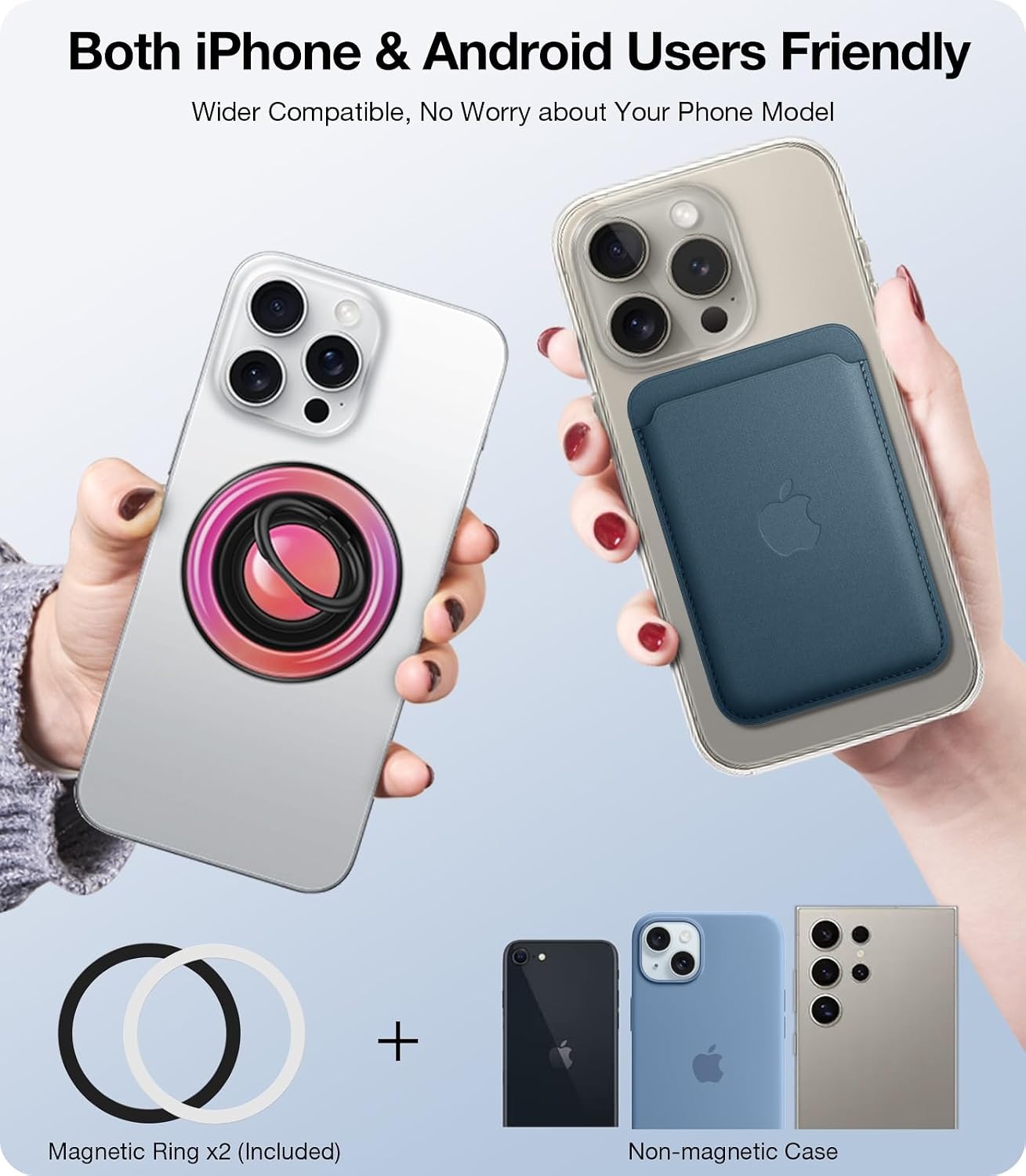 image:imageTORRAS 360 Fidget Spinner Magnetic Phone Grip Ring Holder Kickstand Fit for PopSocket MagSafe Accessories Removable for iPhone 16 1514 13 12 ProMaxSamsung Galaxy Google Ostand SpinRing Pink