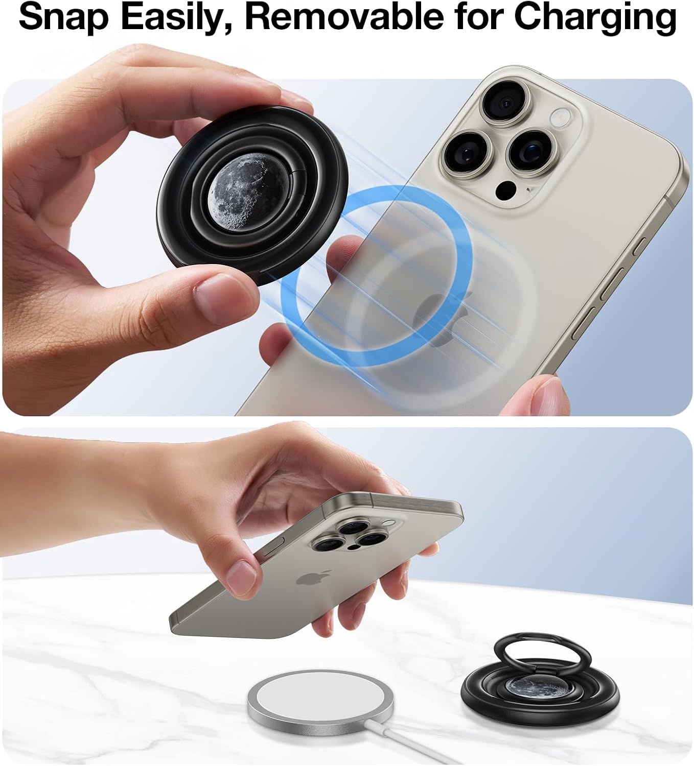 image:imageTORRAS 360 Fidget Spinner Magnetic Phone Grip Ring Holder Kickstand Fit for PopSocket MagSafe Accessories Removable for iPhone 161514 13 12 ProMaxSamsung Galaxy Google Ostand SpinRing Black