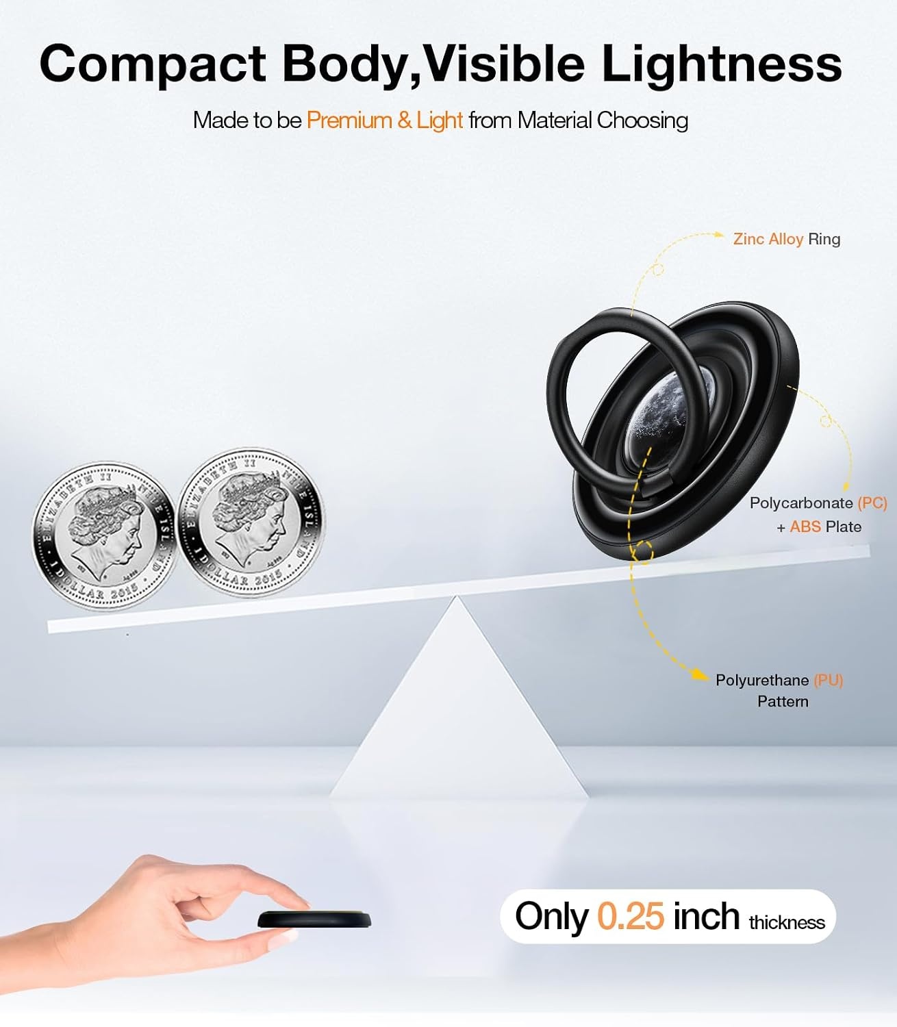 image:imageTORRAS 360 Fidget Spinner Magnetic Phone Grip Ring Holder Kickstand Fit for PopSocket MagSafe Accessories Removable for iPhone 161514 13 12 ProMaxSamsung Galaxy Google Ostand SpinRing Black