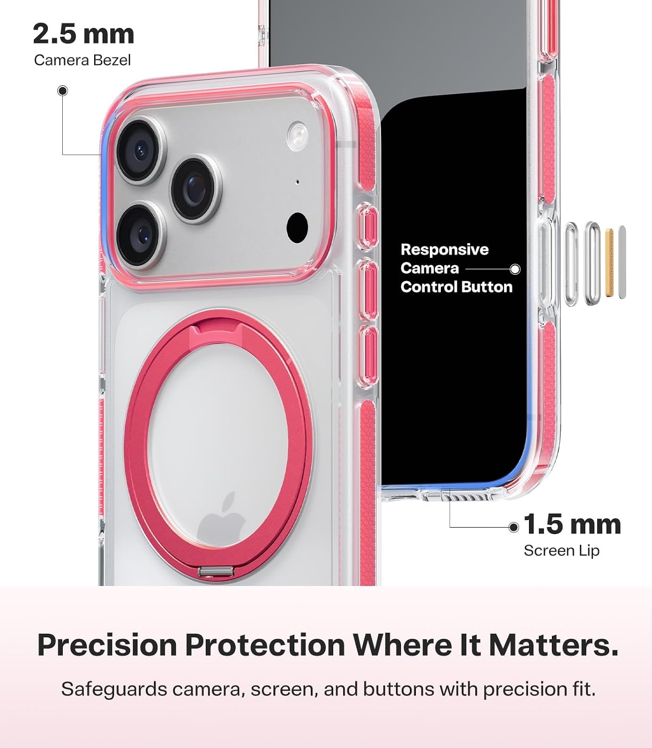 image:imageTORRAS 360 Magnetic Stand for iPhone 17 Pro Max Case Fit for MagSafe MilitaryGrade Protection Slim Case for iPhone 17 Pro Max 69 2025 ClearPink Ostand O3 Fitness Series