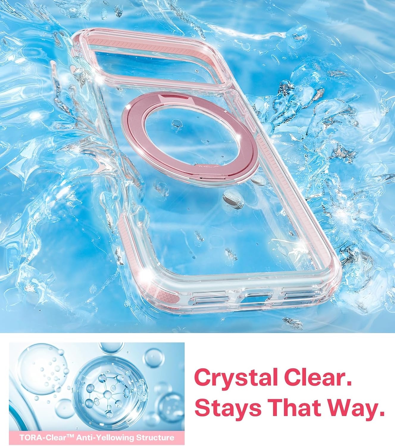 image:imageTORRAS 360 Magnetic Stand for iPhone 17 Pro Max Case Ultra Clear Orange Fit for MagSafe 4X MilGrade Protection Slim NonSlip Case with Camera Control Button Cosmic Orange 69 O3 Light SeriesRosy Pink