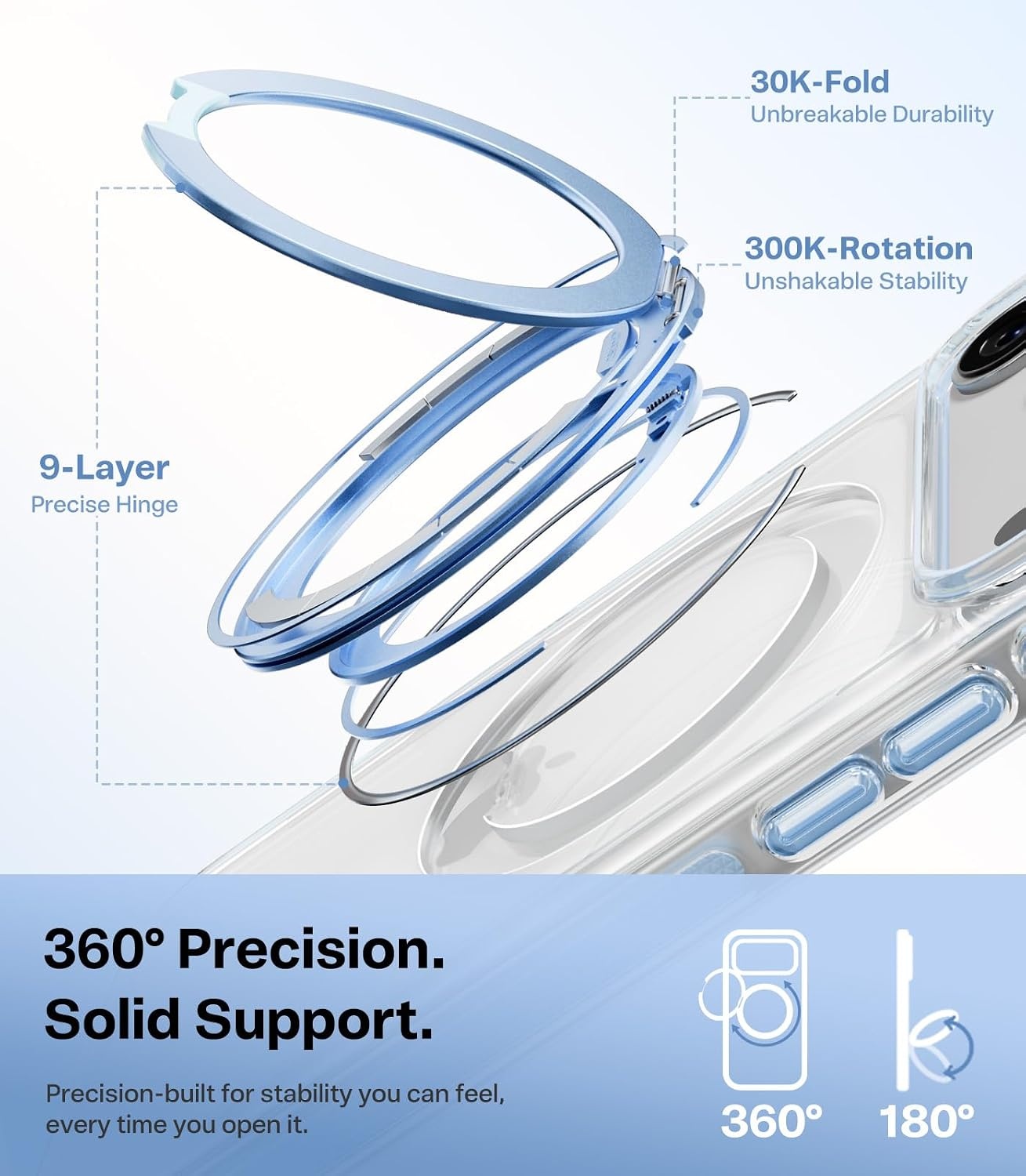 image:imageTORRAS 360 Magnetic Stand for iPhone 17 Pro Max Case Ultra Clear Orange Fit for MagSafe 4X MilGrade Protection Slim NonSlip Case with Camera Control Button Cosmic Orange 69 O3 Light SeriesHaze Blue