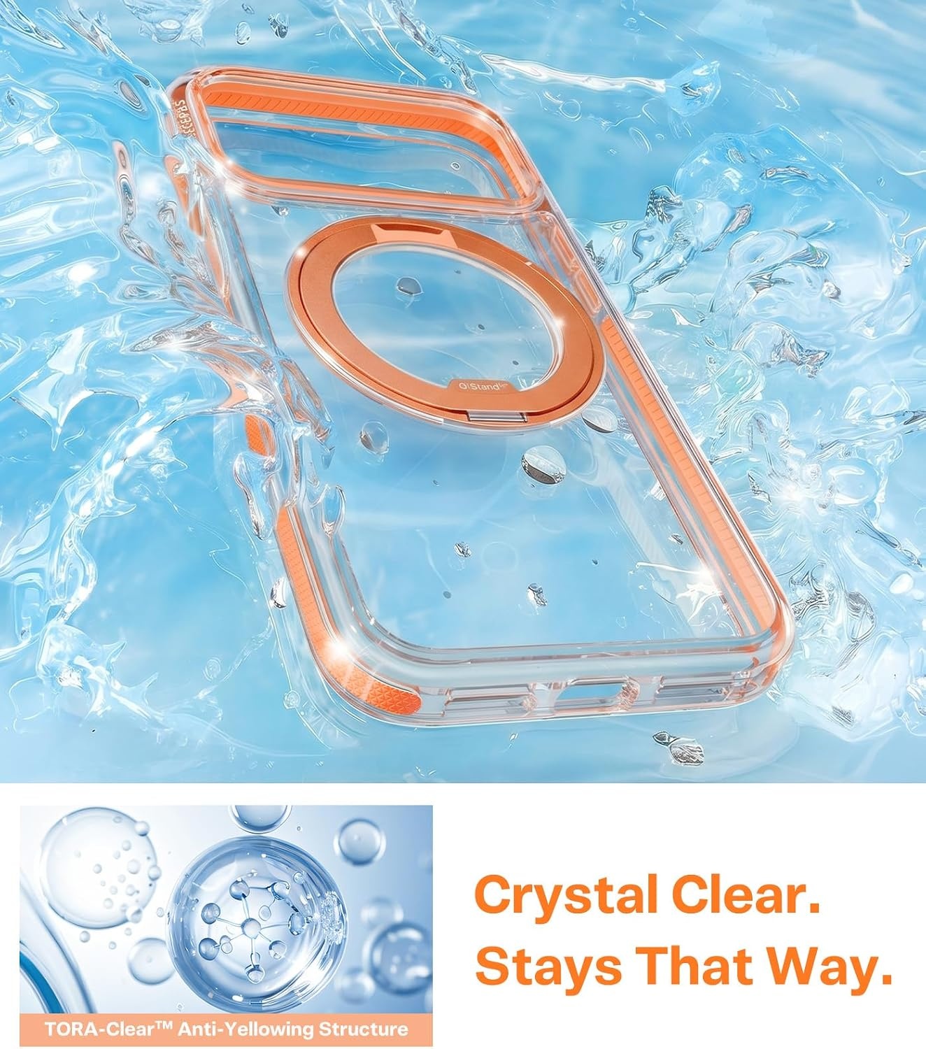 image:imageTORRAS 360 Magnetic Stand for iPhone 17 Pro Max Case Ultra Clear Orange Fit for MagSafe 4X MilGrade Protection Slim NonSlip Case with Camera Control Button Cosmic Orange 69 O3 Light SeriesCosmic Orange