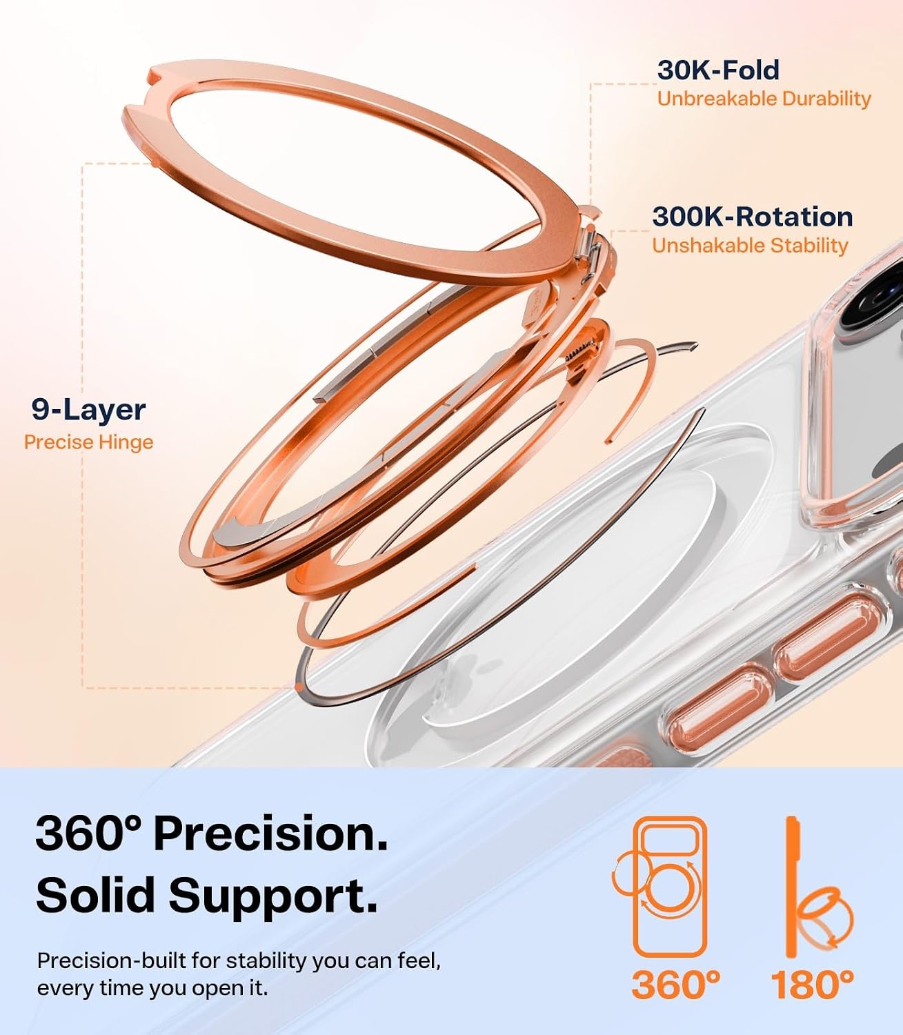 image:imageTORRAS 360 Magnetic Stand for iPhone 17 Pro Max Case Ultra Clear Orange Fit for MagSafe 4X MilGrade Protection Slim NonSlip Case with Camera Control Button Cosmic Orange 69 O3 Light SeriesCosmic Orange