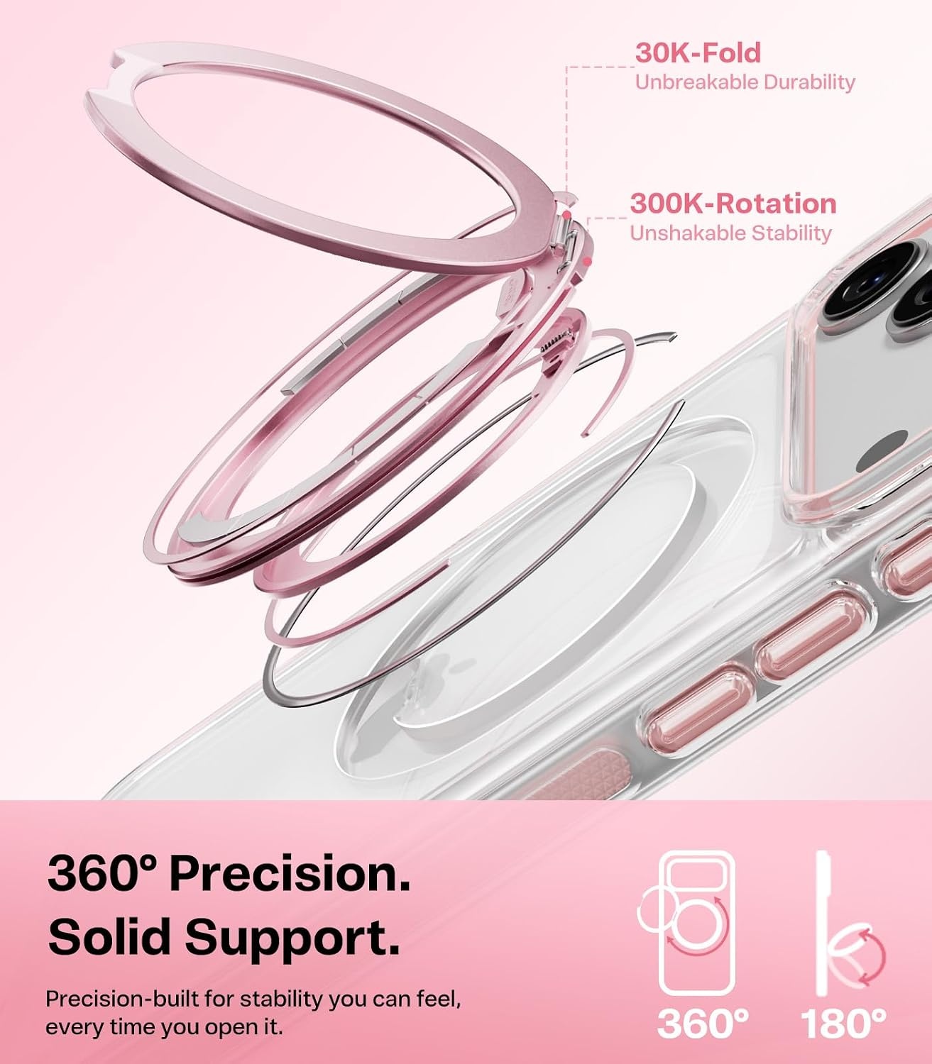 image:imageTORRAS 360 Magnetic Stand for iPhone 17 Pro Max Case Ultra Clear Orange Fit for MagSafe 4X MilGrade Protection Slim NonSlip Case with Camera Control Button Cosmic Orange 69 O3 Light SeriesRosy Pink