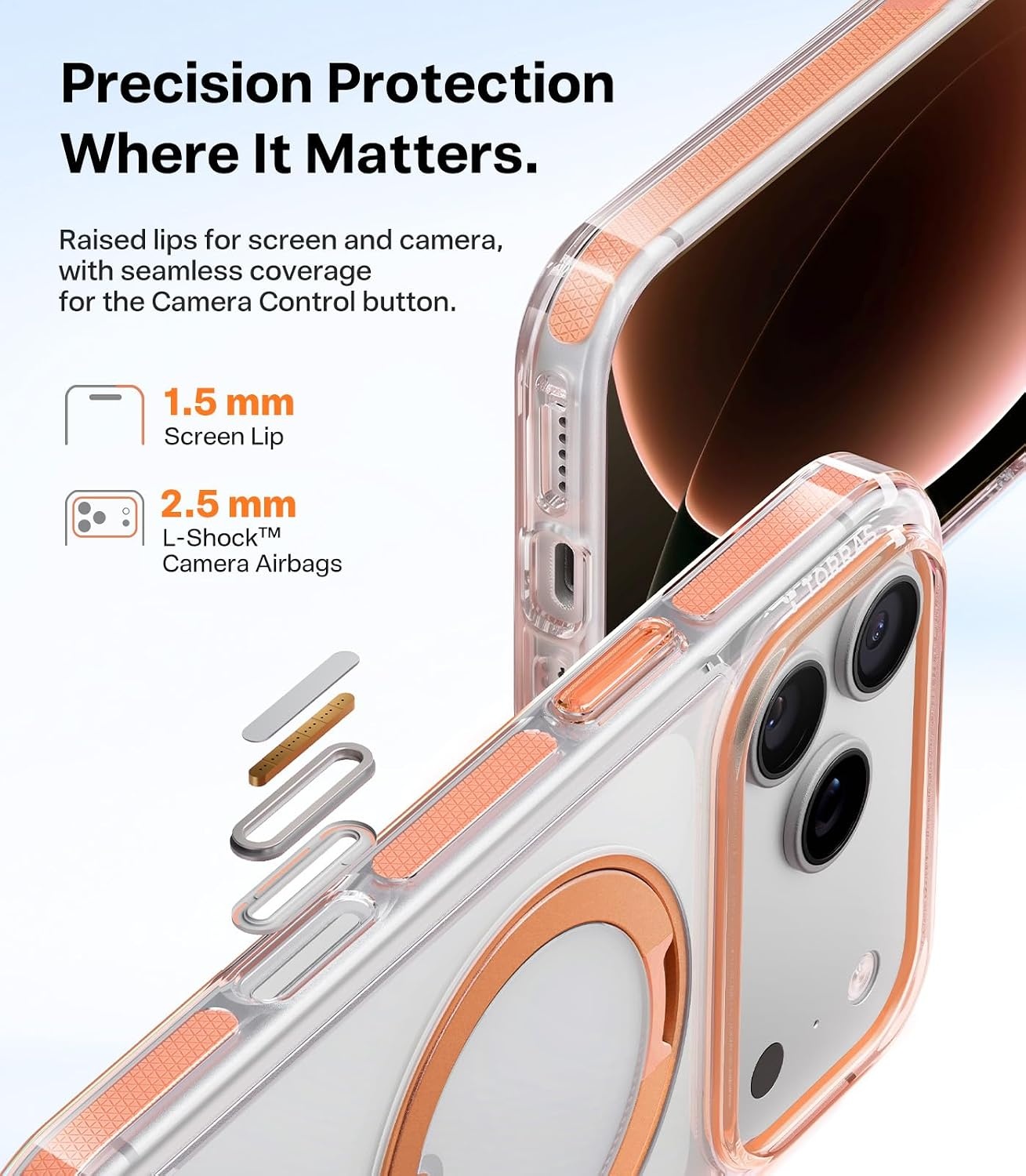 image:imageTORRAS 360 Magnetic Stand for iPhone 17 Pro Max Case Ultra Clear Orange Fit for MagSafe 4X MilGrade Protection Slim NonSlip Case with Camera Control Button Cosmic Orange 69 O3 Light SeriesCosmic Orange