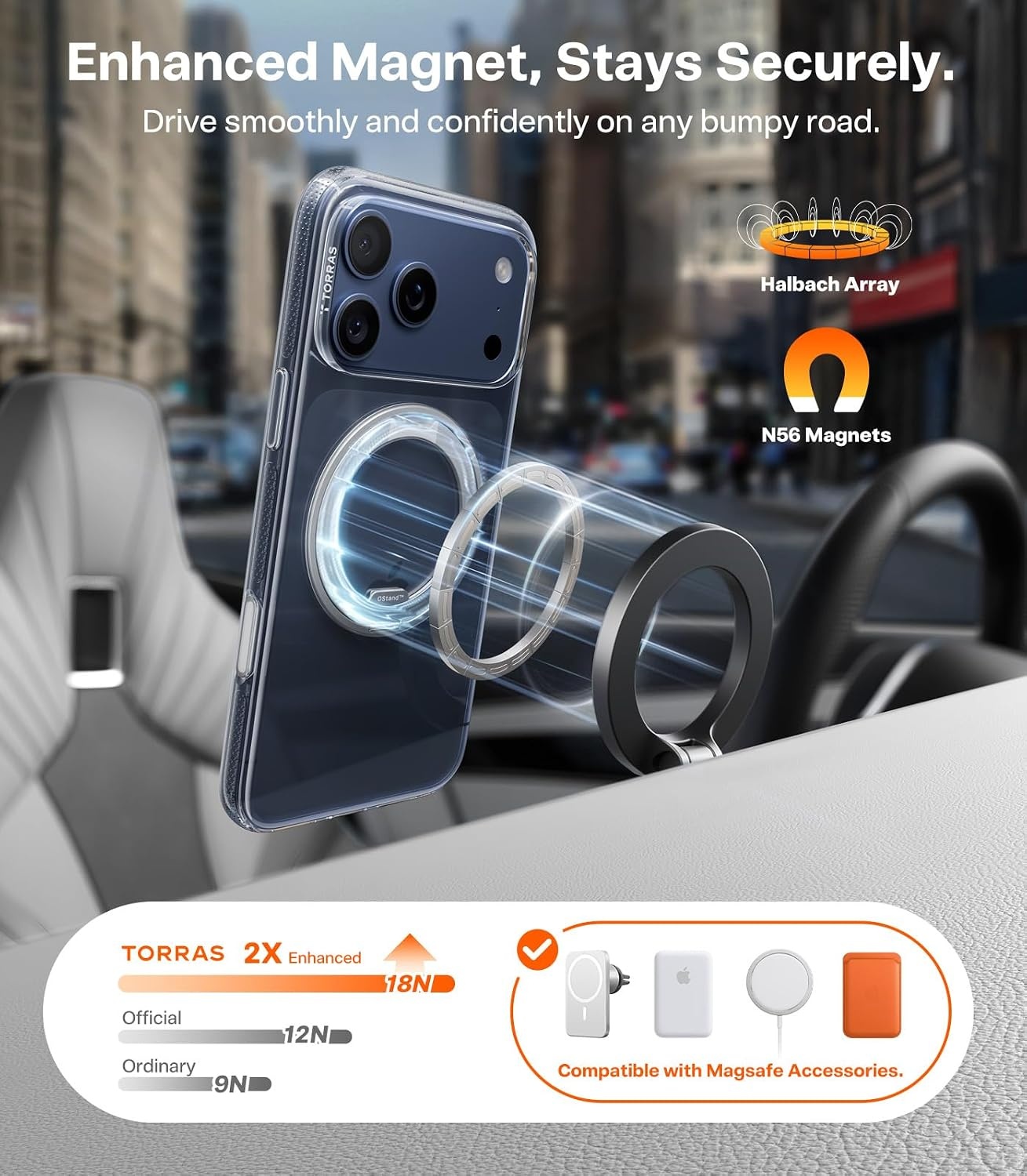 image:imageTORRAS 360 Magnetic Stand for iiPhone 17e Case amp iPhone 16e Fit for MagSafe MilitaryGrade Protection Translucent Slim Case for iPhone 17e Obsidian Black Ostand O3 Fitness SeriesBCrystal Clear