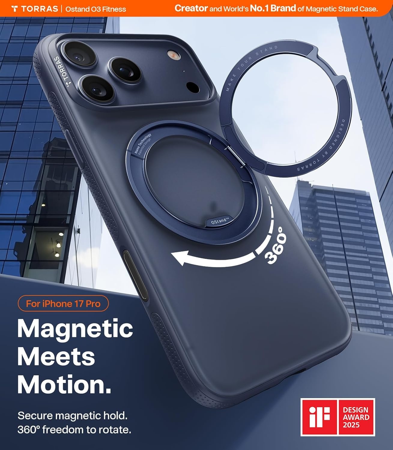image:imageTORRAS 360 Magnetic Stand for iiPhone 17e Case amp iPhone 16e Fit for MagSafe MilitaryGrade Protection Translucent Slim Case for iPhone 17e Obsidian Black Ostand O3 Fitness SeriesADeep Blue