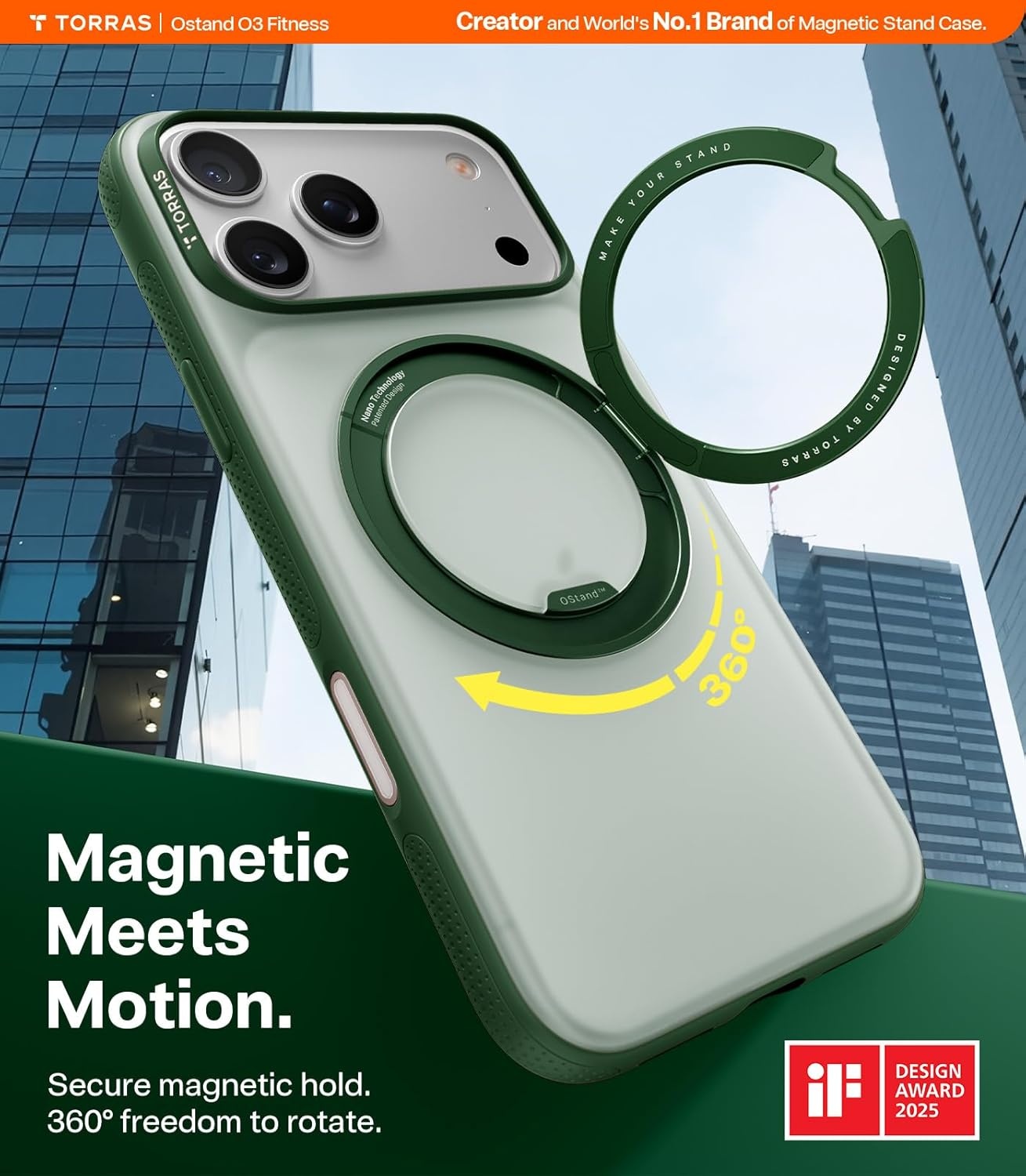 image:imageTORRAS 360 Magnetic Stand for iiPhone 17e Case amp iPhone 16e Fit for MagSafe MilitaryGrade Protection Translucent Slim Case for iPhone 17e Obsidian Black Ostand O3 Fitness SeriesFPine Green