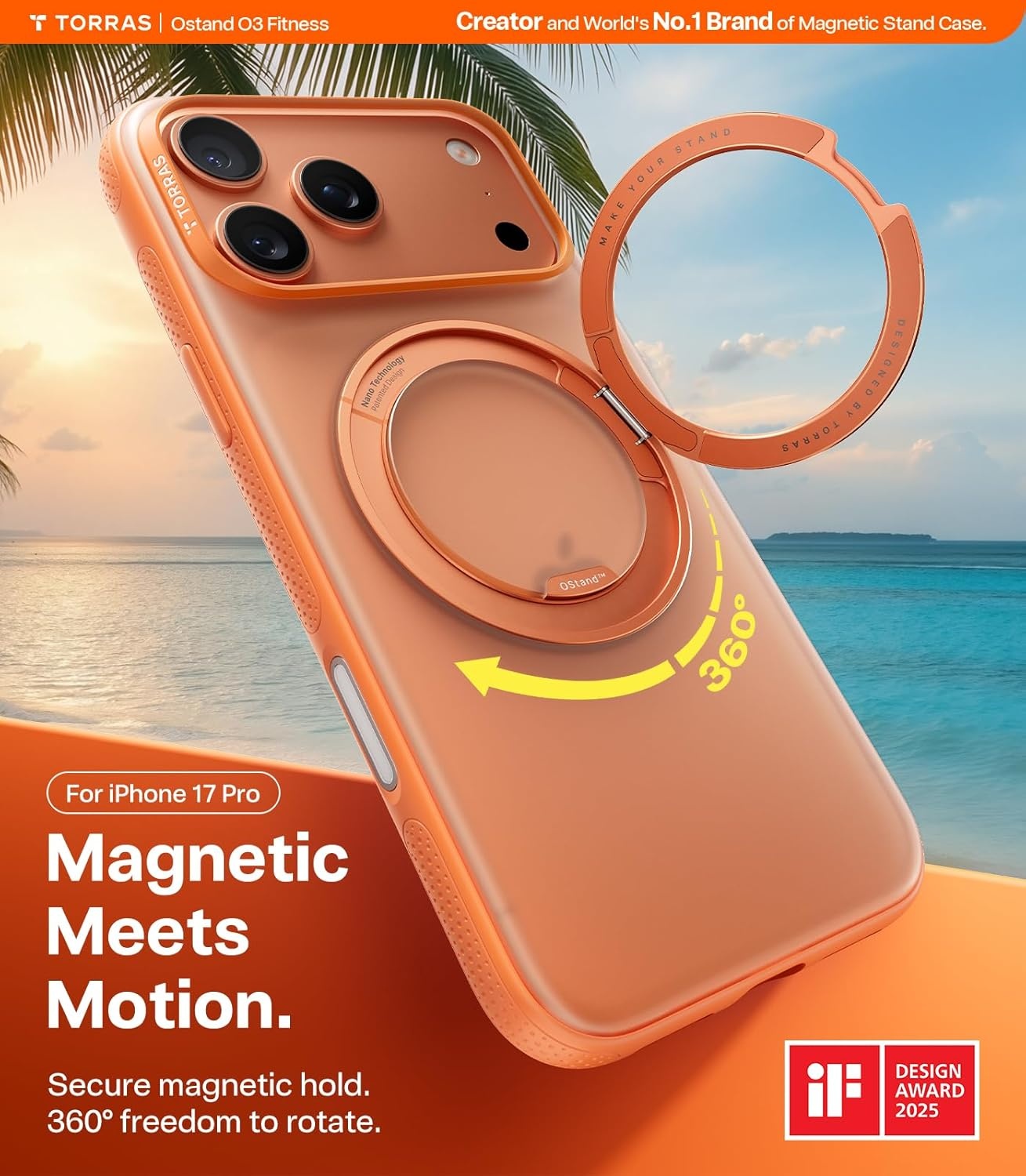 image:imageTORRAS 360 Magnetic Stand for iiPhone 17e Case amp iPhone 16e Fit for MagSafe MilitaryGrade Protection Translucent Slim Case for iPhone 17e Obsidian Black Ostand O3 Fitness SeriesCCosmic Orange