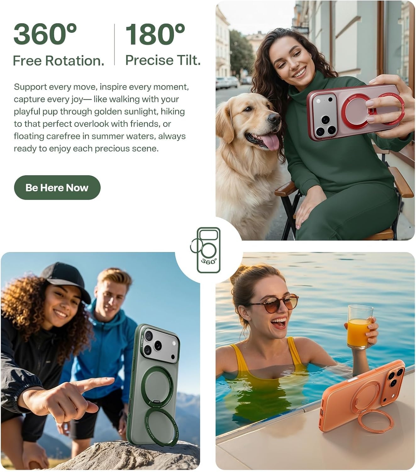 image:imageTORRAS 360 Magnetic Stand for iiPhone 17e Case amp iPhone 16e Fit for MagSafe MilitaryGrade Protection Translucent Slim Case for iPhone 17e Obsidian Black Ostand O3 Fitness SeriesFPine Green
