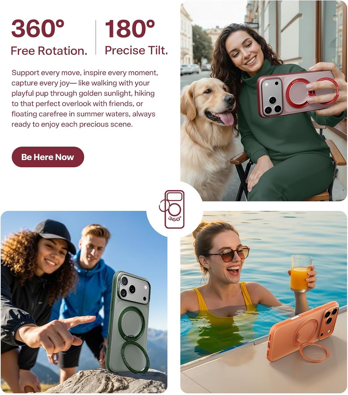image:imageTORRAS 360 Magnetic Stand for iiPhone 17e Case amp iPhone 16e Fit for MagSafe MilitaryGrade Protection Translucent Slim Case for iPhone 17e Obsidian Black Ostand O3 Fitness SeriesGBurgundy Red