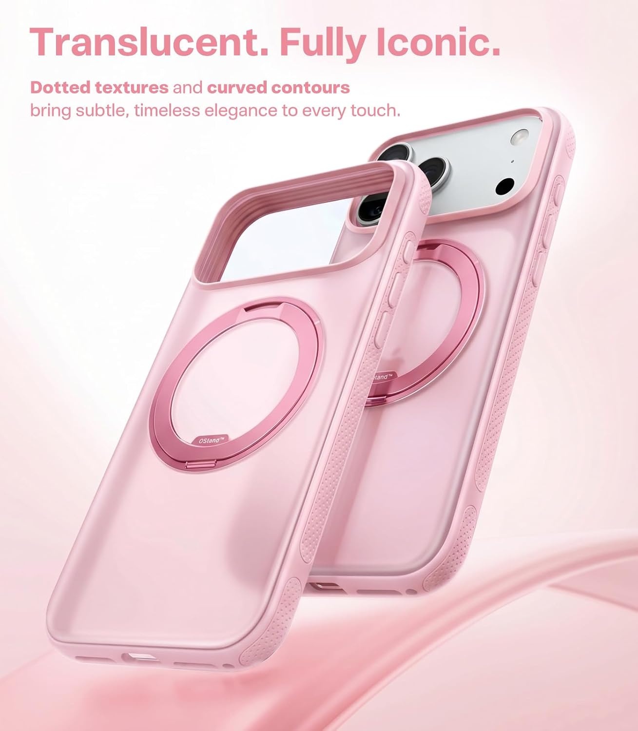 image:imageTORRAS 360 Magnetic Stand for iiPhone 17e Case amp iPhone 16e Fit for MagSafe MilitaryGrade Protection Translucent Slim Case for iPhone 17e Obsidian Black Ostand O3 Fitness SeriesESummer Pink
