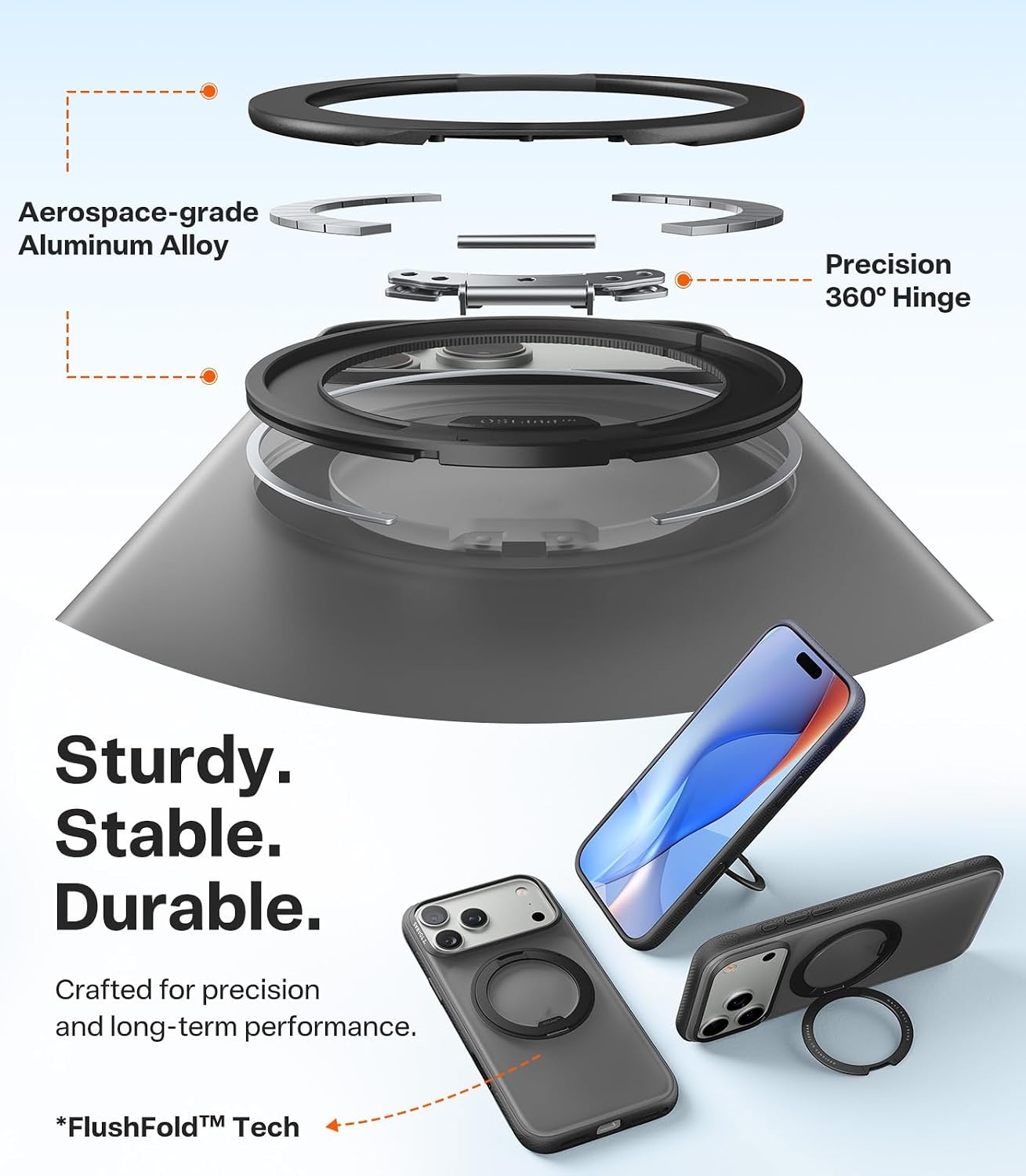 image:imageTORRAS 360 Magnetic Stand for iiPhone 17e Case amp iPhone 16e Fit for MagSafe MilitaryGrade Protection Translucent Slim Case for iPhone 17e Obsidian Black Ostand O3 Fitness SeriesDObsidian Black