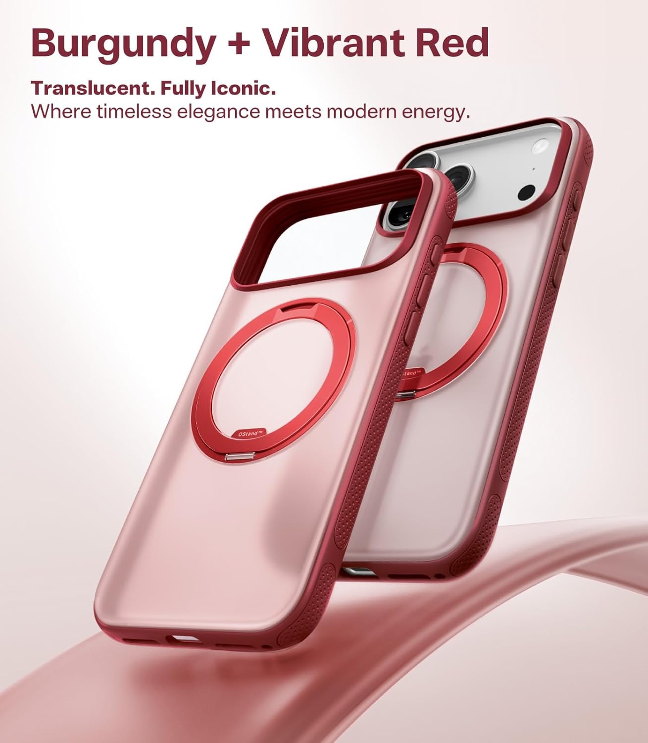 image:imageTORRAS 360 Magnetic Stand for iiPhone 17e Case amp iPhone 16e Fit for MagSafe MilitaryGrade Protection Translucent Slim Case for iPhone 17e Obsidian Black Ostand O3 Fitness SeriesGBurgundy Red