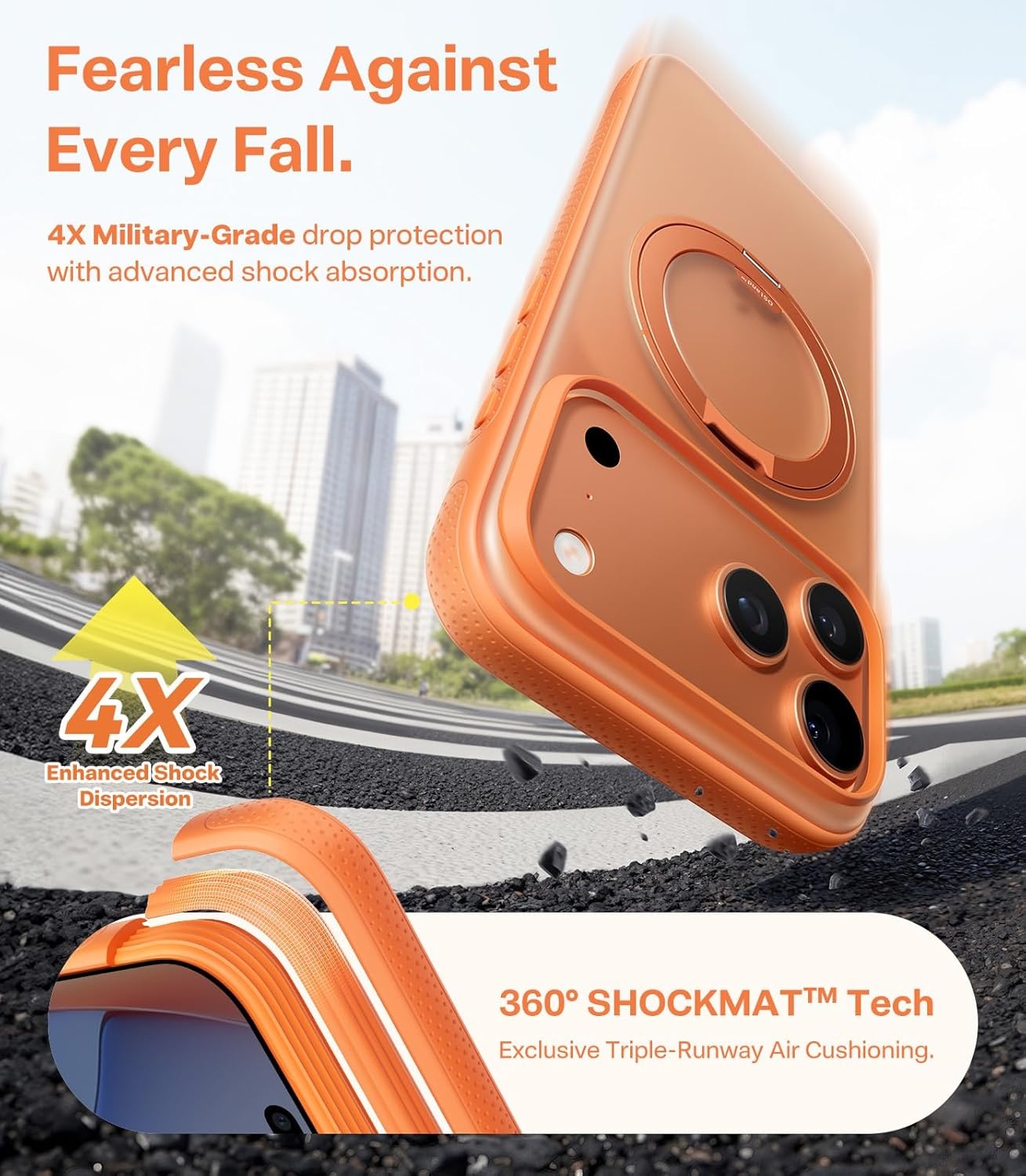 image:imageTORRAS 360 Magnetic Stand for iiPhone 17e Case amp iPhone 16e Fit for MagSafe MilitaryGrade Protection Translucent Slim Case for iPhone 17e Obsidian Black Ostand O3 Fitness SeriesCCosmic Orange