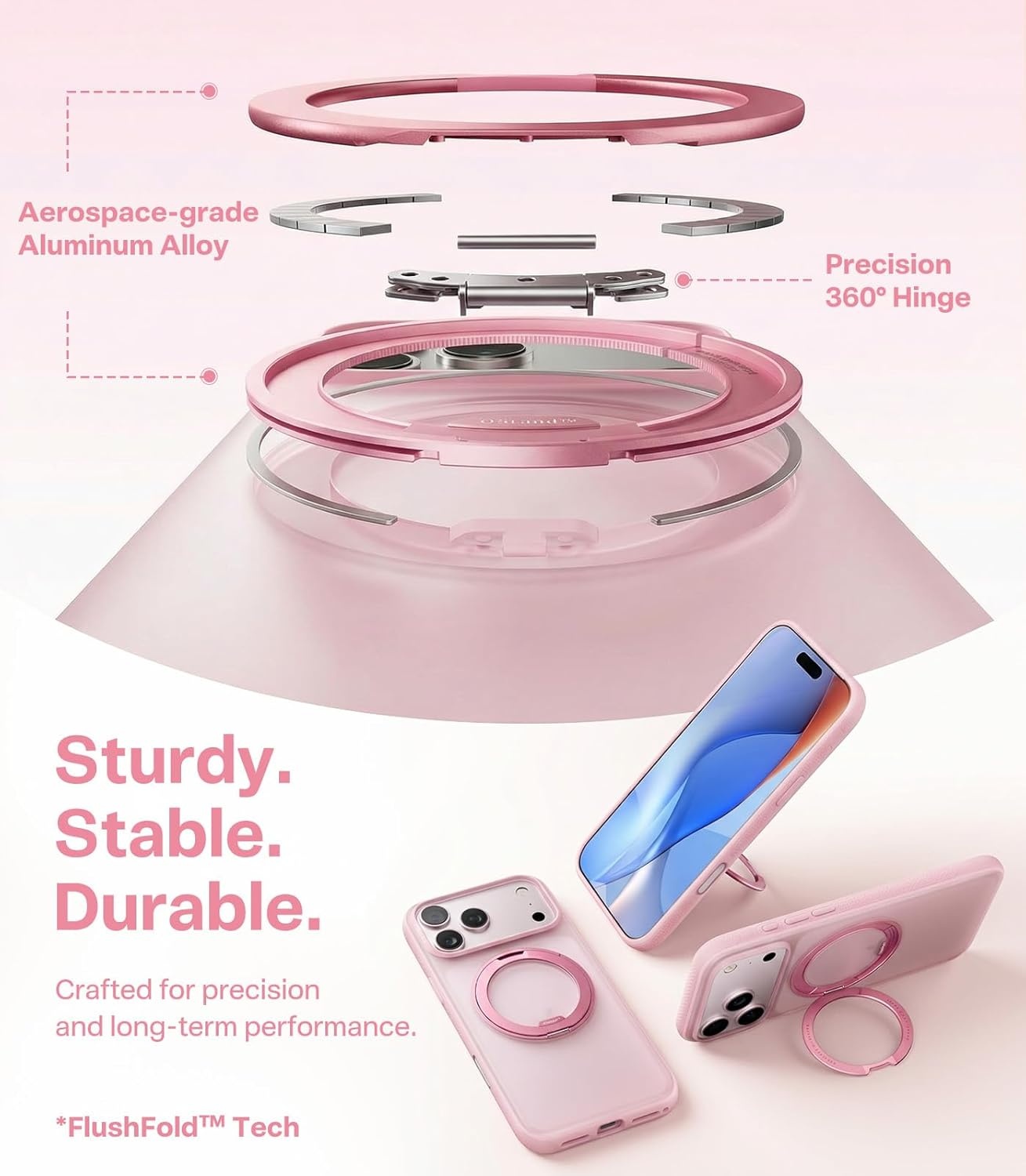 image:imageTORRAS 360 Magnetic Stand for iiPhone 17e Case amp iPhone 16e Fit for MagSafe MilitaryGrade Protection Translucent Slim Case for iPhone 17e Obsidian Black Ostand O3 Fitness SeriesESummer Pink