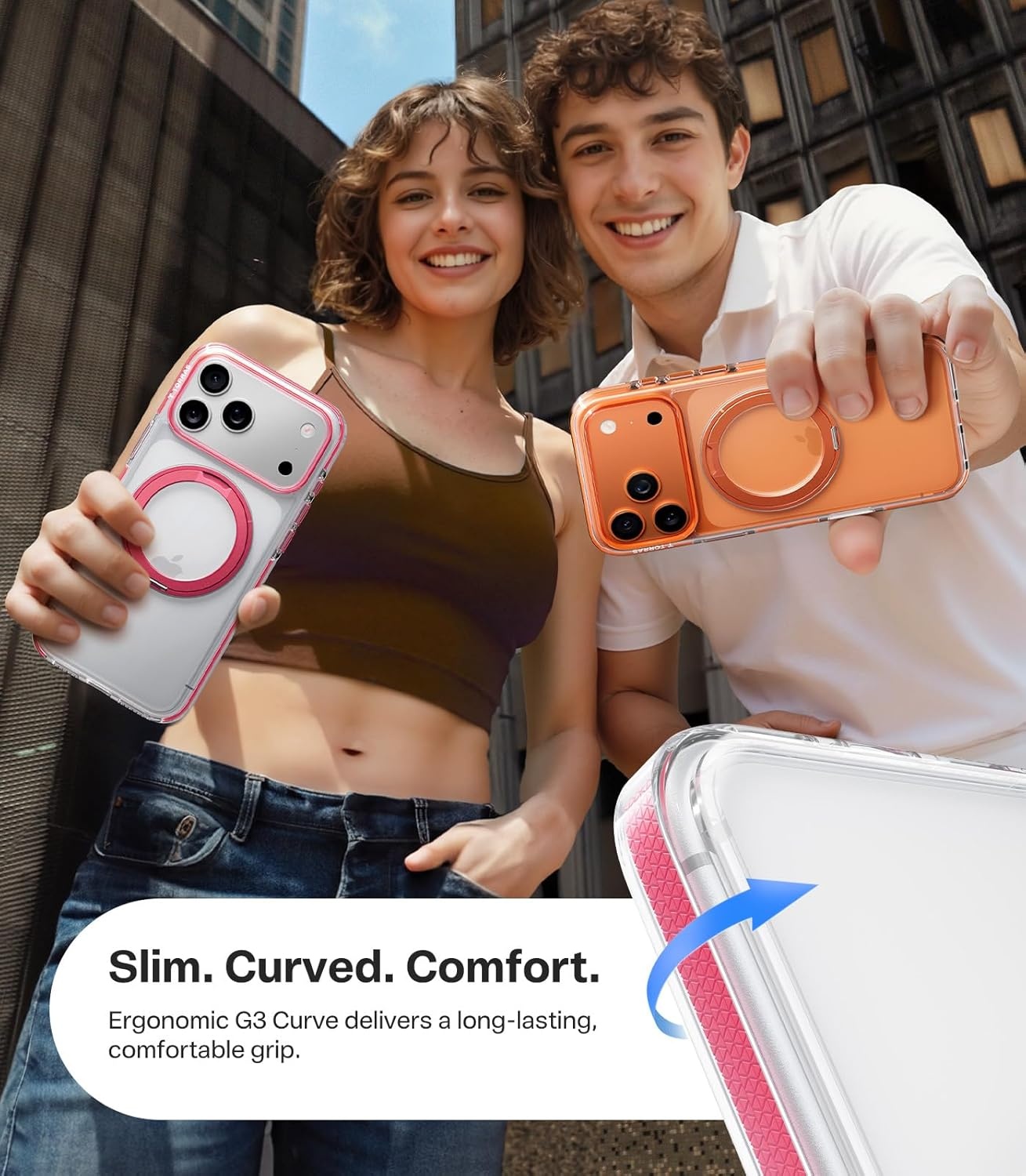 image:imageTORRAS 360 Magnetic Stand for iiPhone 17e Case amp iPhone 16e Fit for MagSafe MilitaryGrade Protection Translucent Slim Case for iPhone 17e Obsidian Black Ostand O3 Fitness SeriesIClear Pink