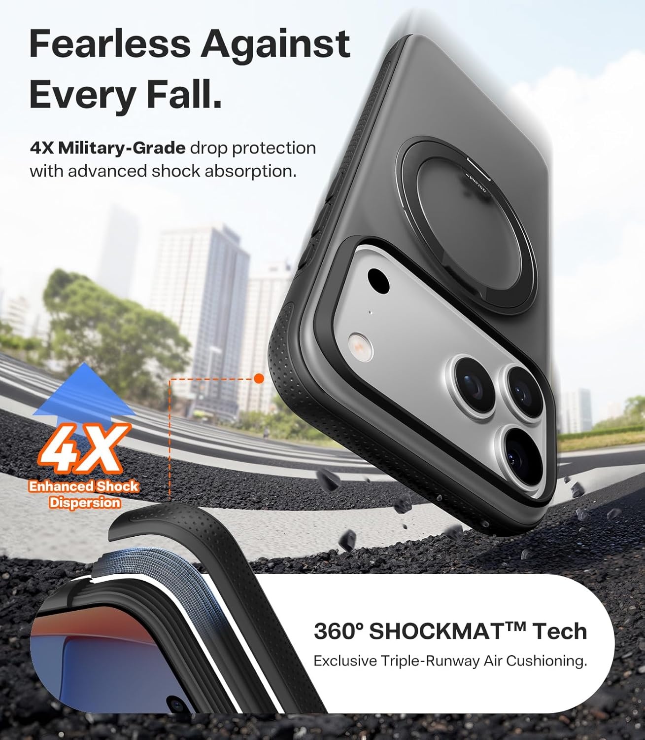 image:imageTORRAS 360 Magnetic Stand for iiPhone 17e Case amp iPhone 16e Fit for MagSafe MilitaryGrade Protection Translucent Slim Case for iPhone 17e Obsidian Black Ostand O3 Fitness SeriesDObsidian Black