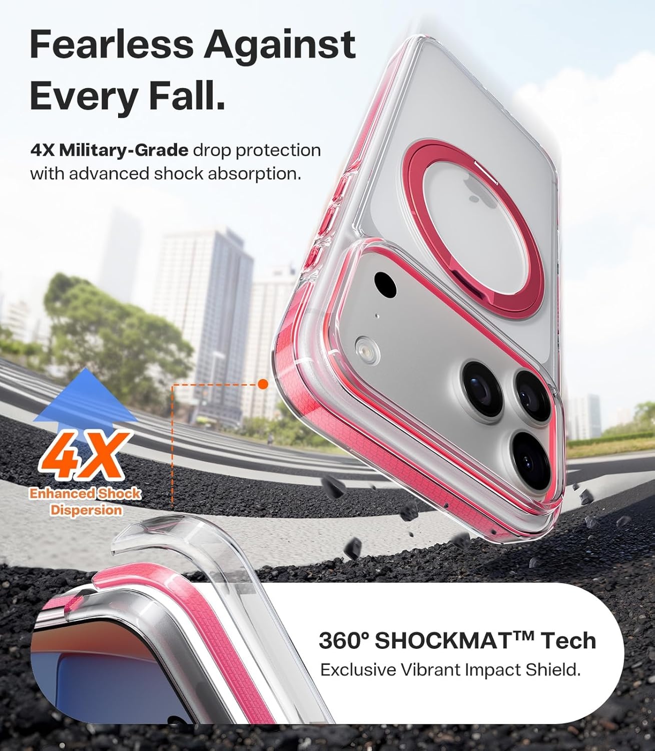 image:imageTORRAS 360 Magnetic Stand for iiPhone 17e Case amp iPhone 16e Fit for MagSafe MilitaryGrade Protection Translucent Slim Case for iPhone 17e Obsidian Black Ostand O3 Fitness SeriesIClear Pink