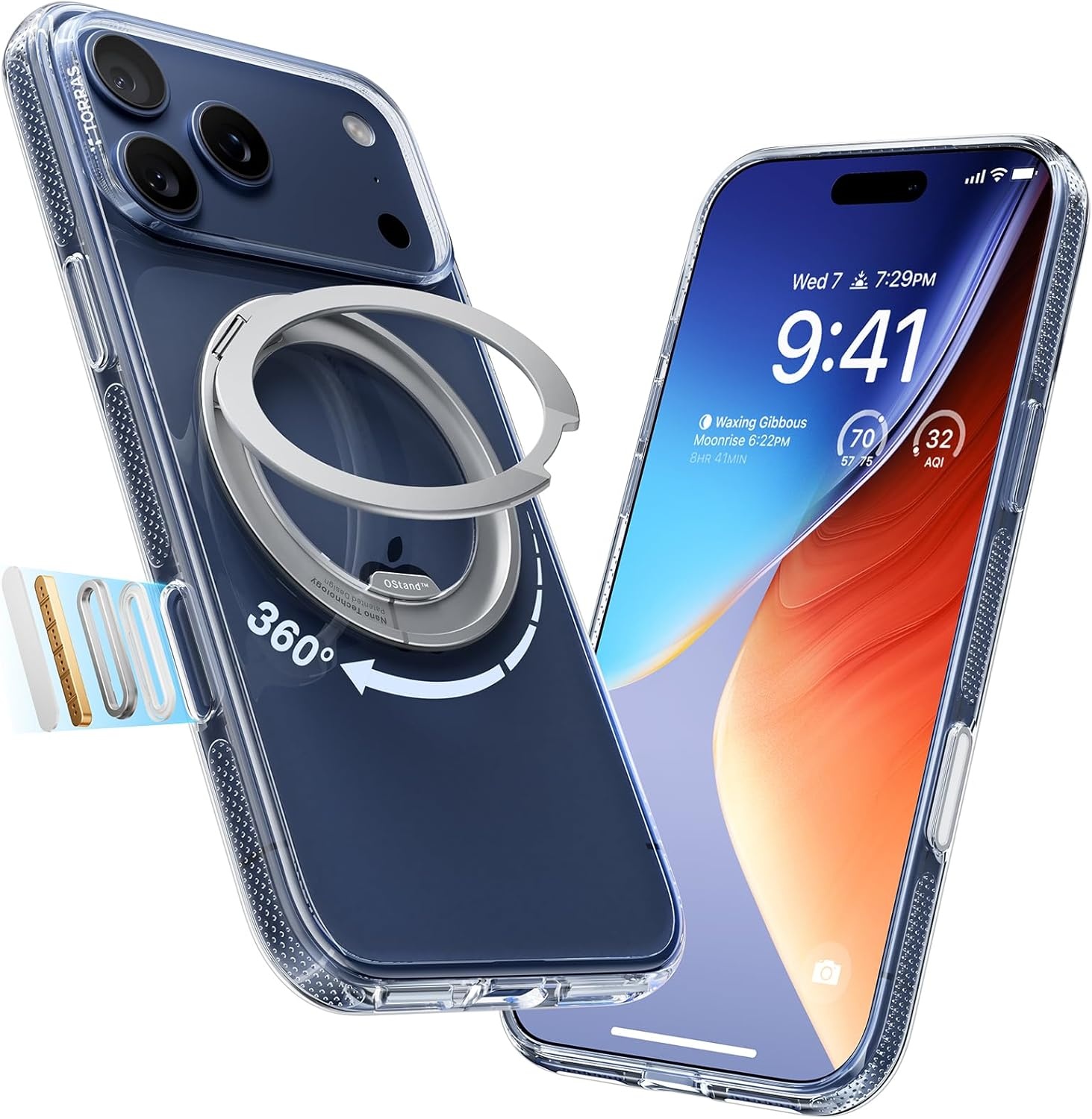 image:imageTORRAS 360 Magnetic Stand for iiPhone 17e Case amp iPhone 16e Fit for MagSafe MilitaryGrade Protection Translucent Slim Case for iPhone 17e Obsidian Black Ostand O3 Fitness SeriesBCrystal Clear